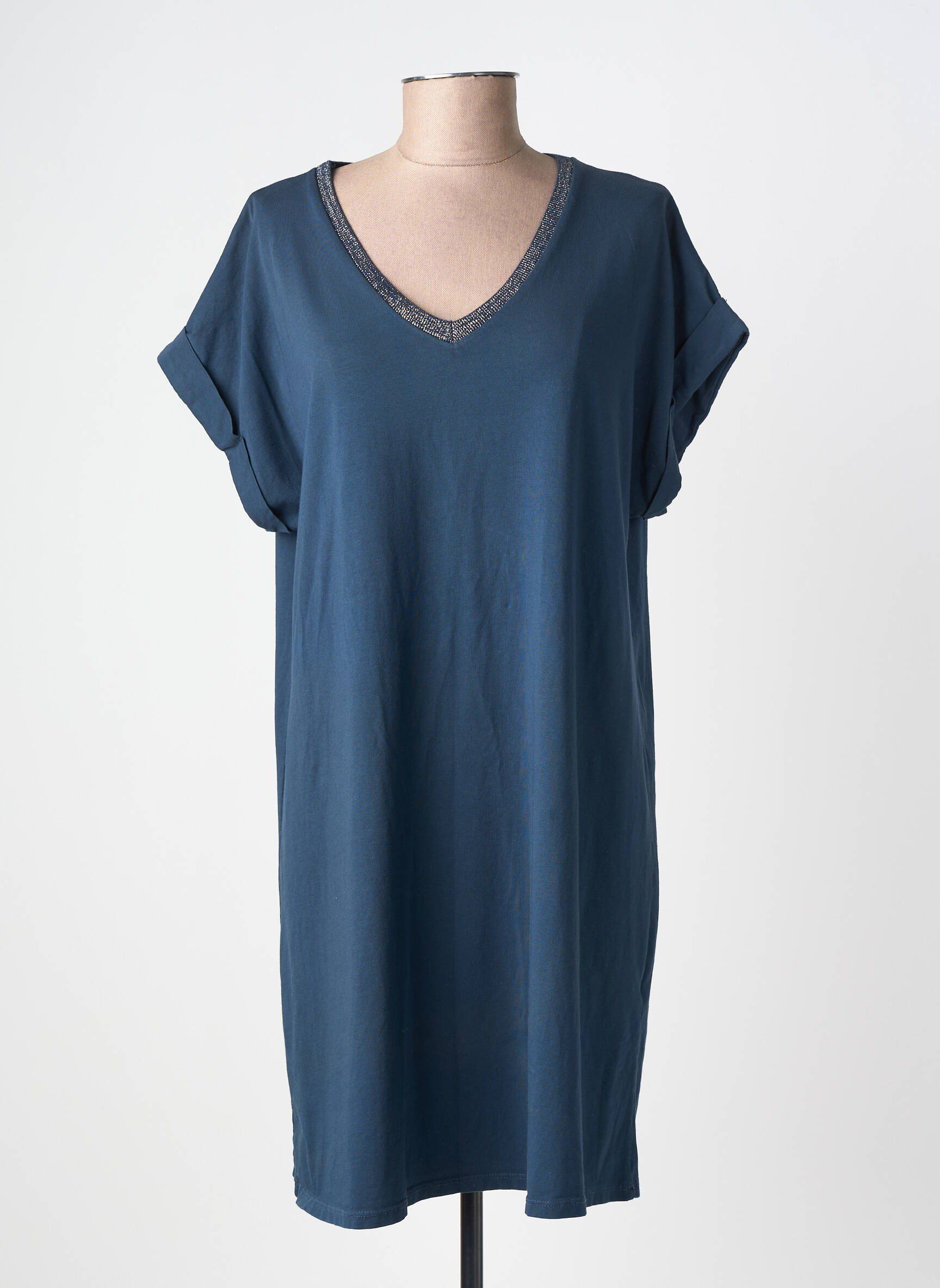 Rochie midi mâneci scurte mâneci scurte albastru IZZY femeie