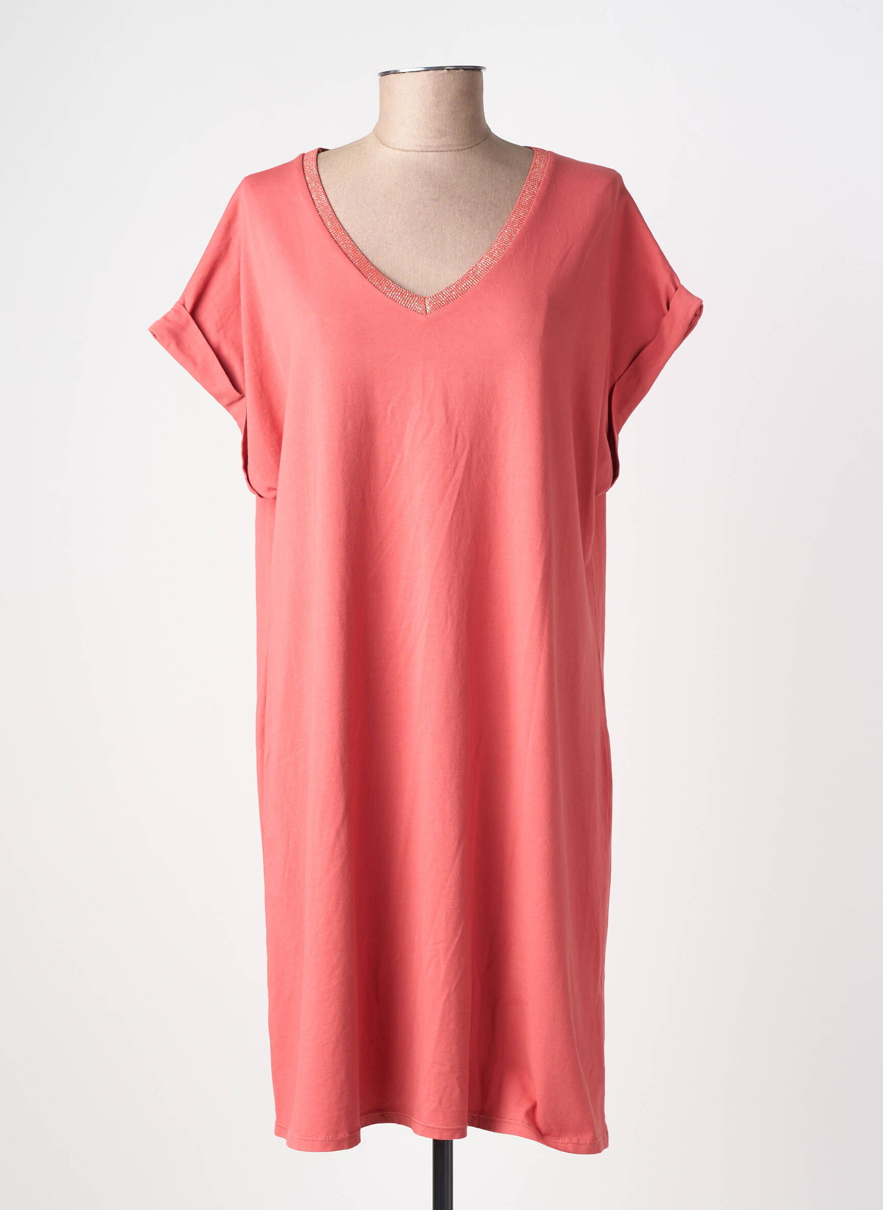 Rochie midi mâneci scurte mâneci scurte roz IZZY femeie