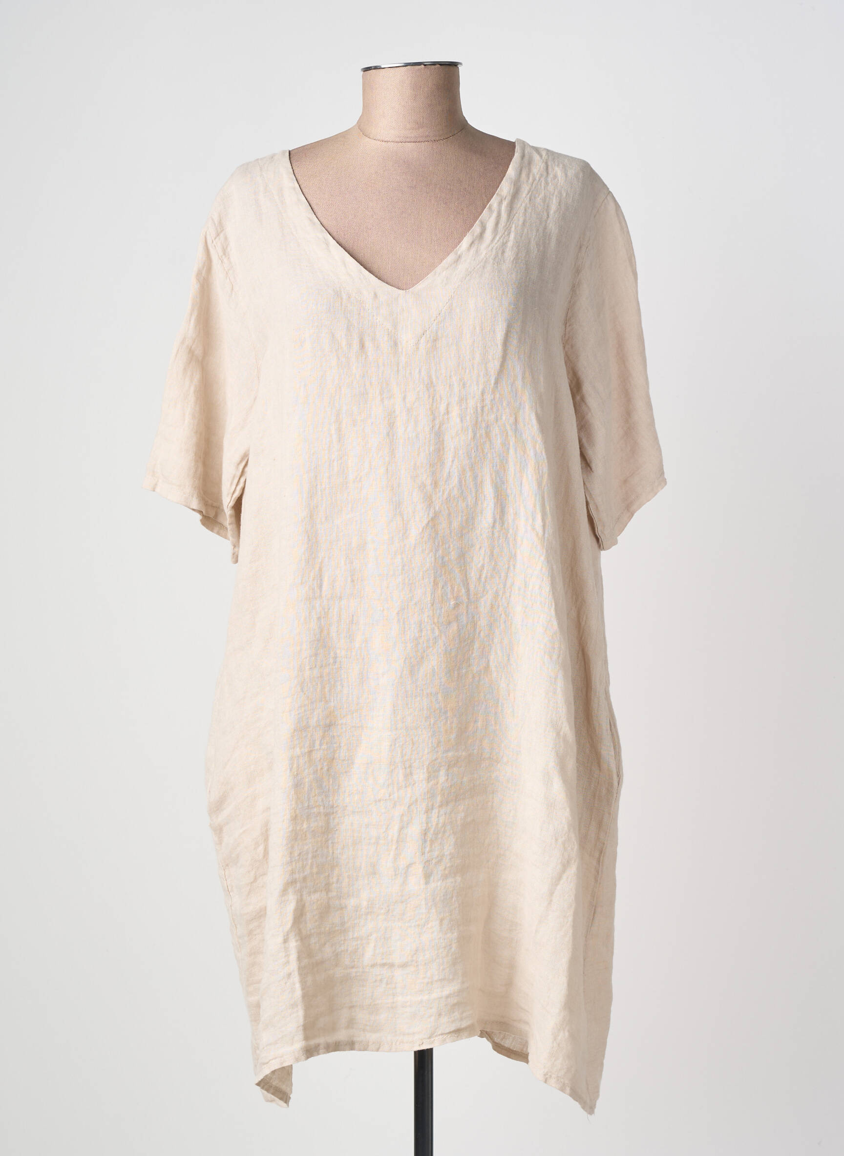 Rochie midi țesătură crep mâneci scurte bej IZZY femeie
