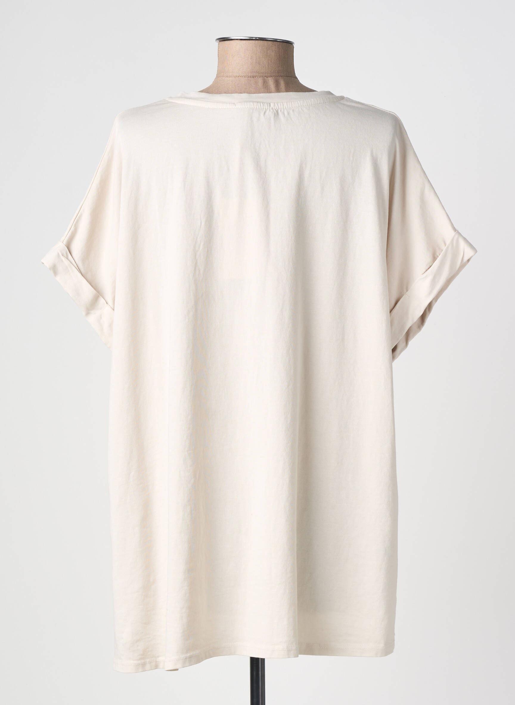 Tricou guler în v mâneci scurte bej FARFALLA femeie