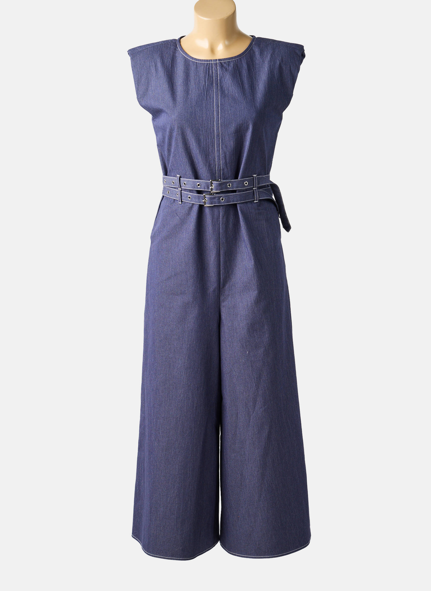 Salopetă-pantalon închidere cu fermoar la spate mâneci scurte albastru Y.A.S femeie