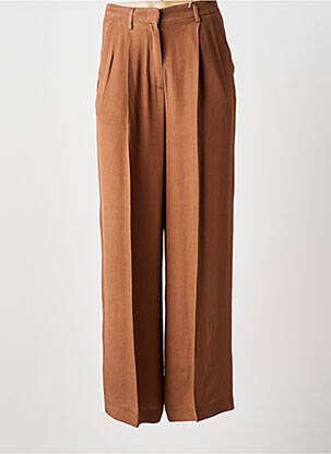 Pantalon larg țesătură crep talie înaltă maro MOMONI femeie