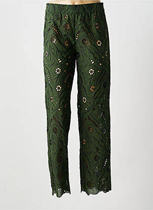 Pantalon drept țesătură poplin mărime normală verde ROSEANNA femeie