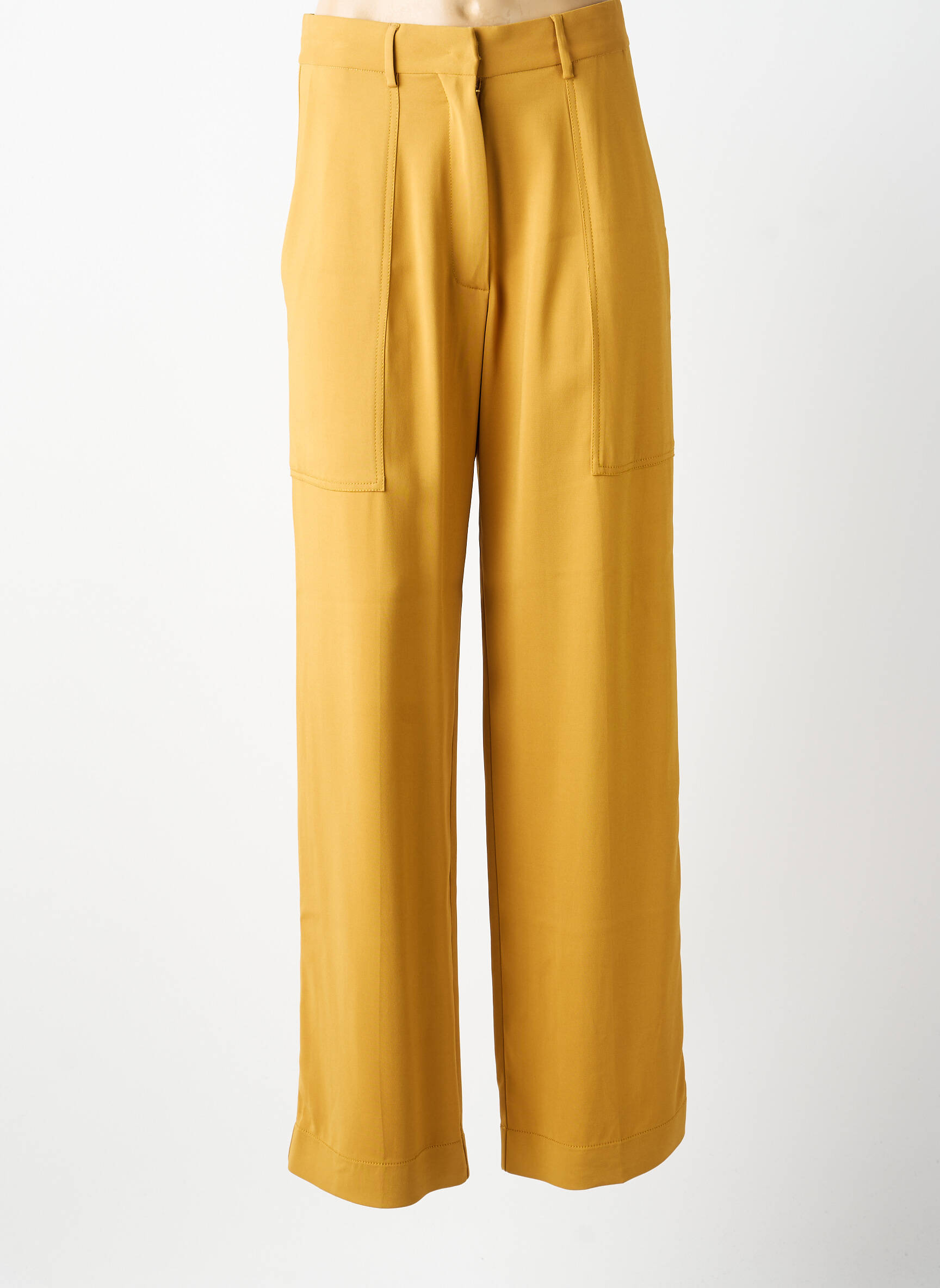 Pantalon larg țesătură crep talie înaltă galben FORTE-FORTE femeie