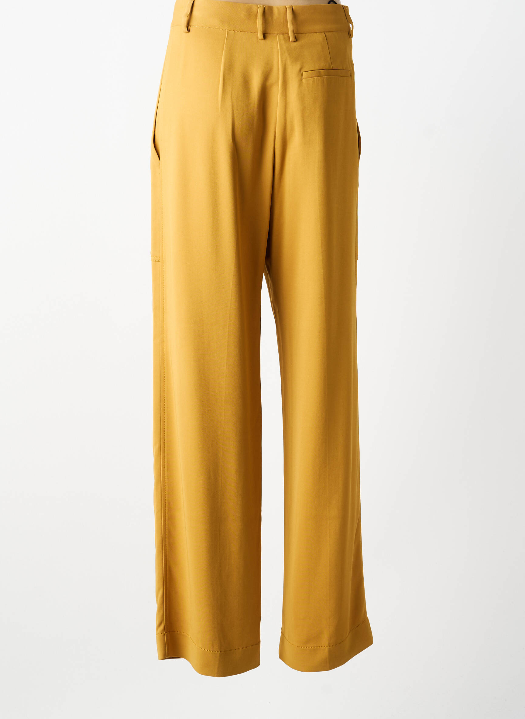 Pantalon larg țesătură crep talie înaltă galben FORTE-FORTE femeie