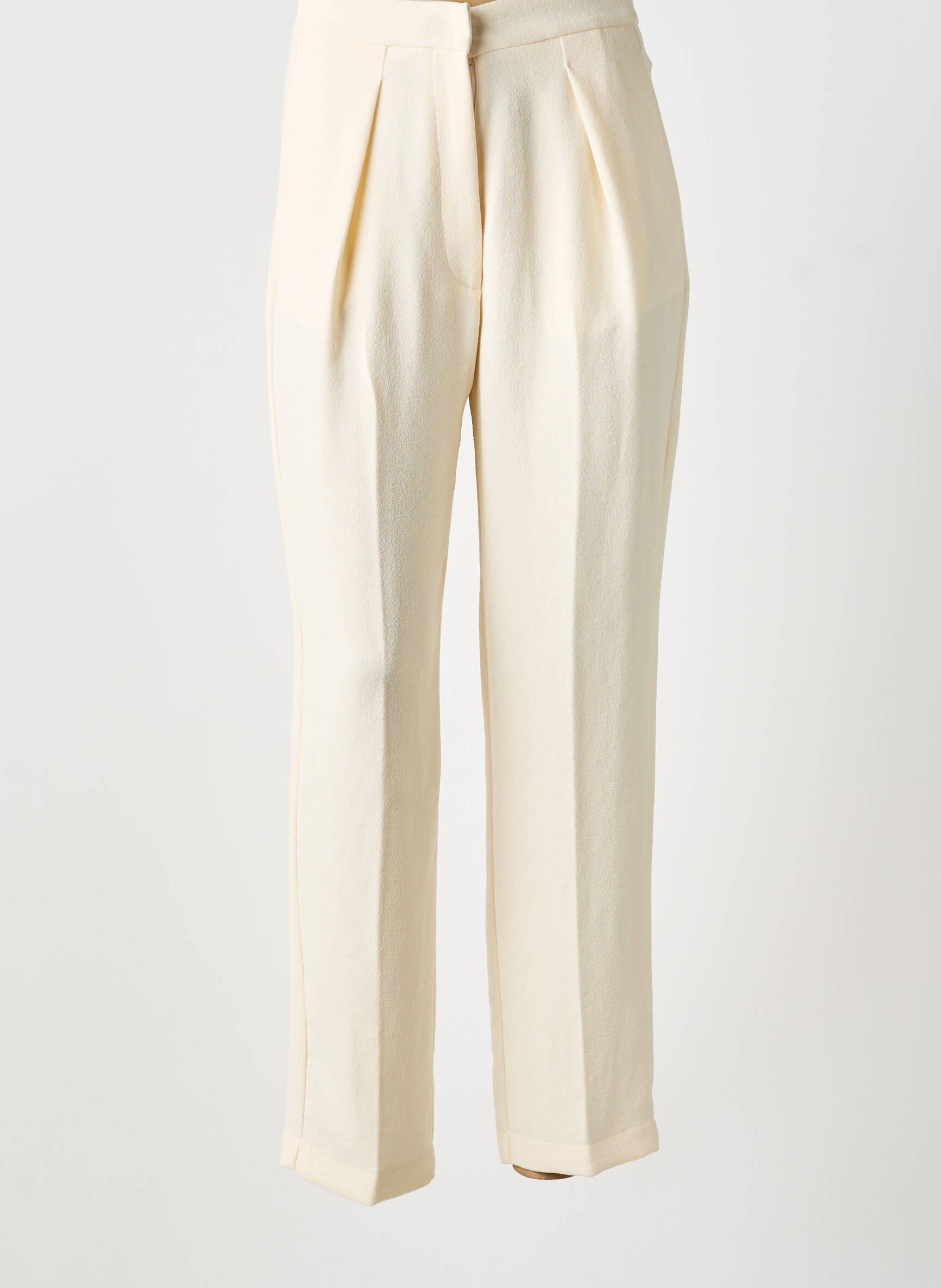 Pantalon drept țesătură crep talie înaltă bej FORTE-FORTE femeie