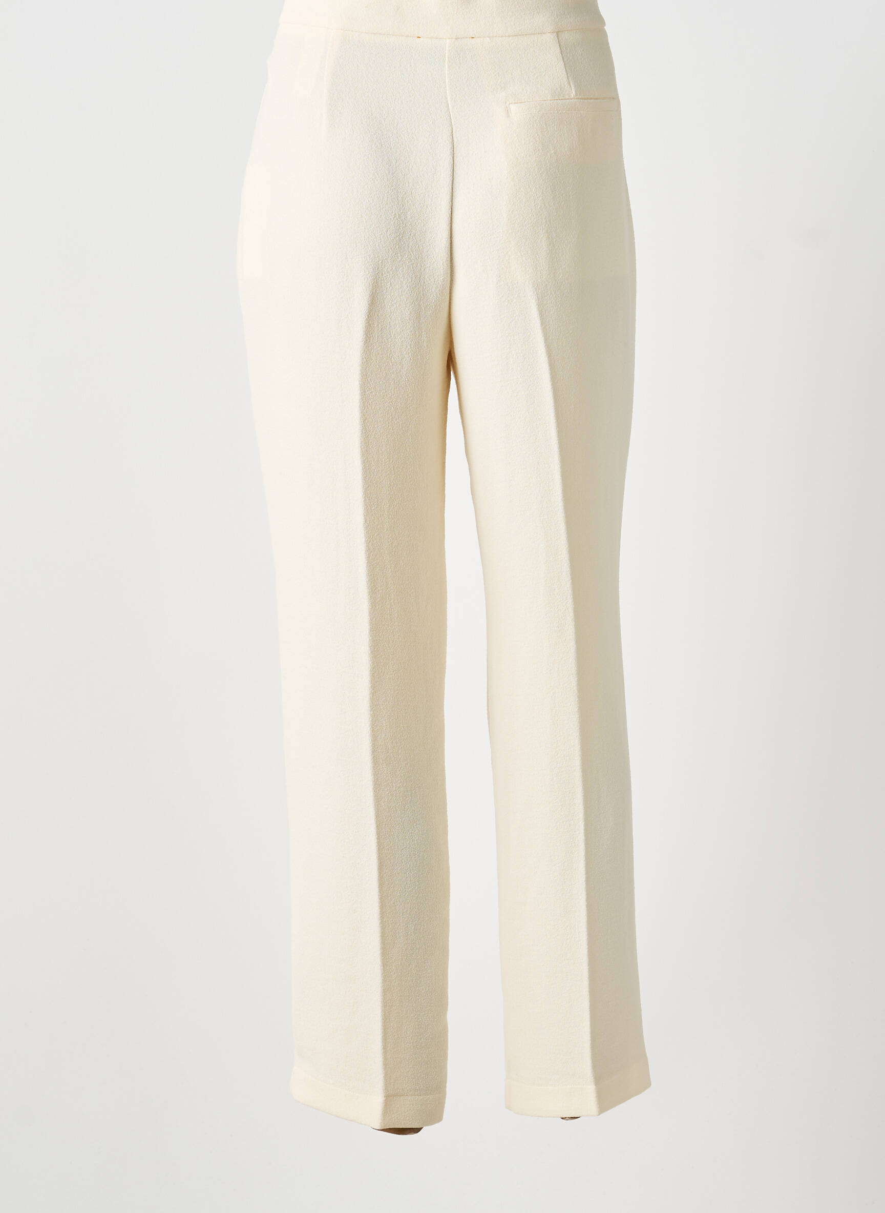 Pantalon drept țesătură crep talie înaltă bej FORTE-FORTE femeie
