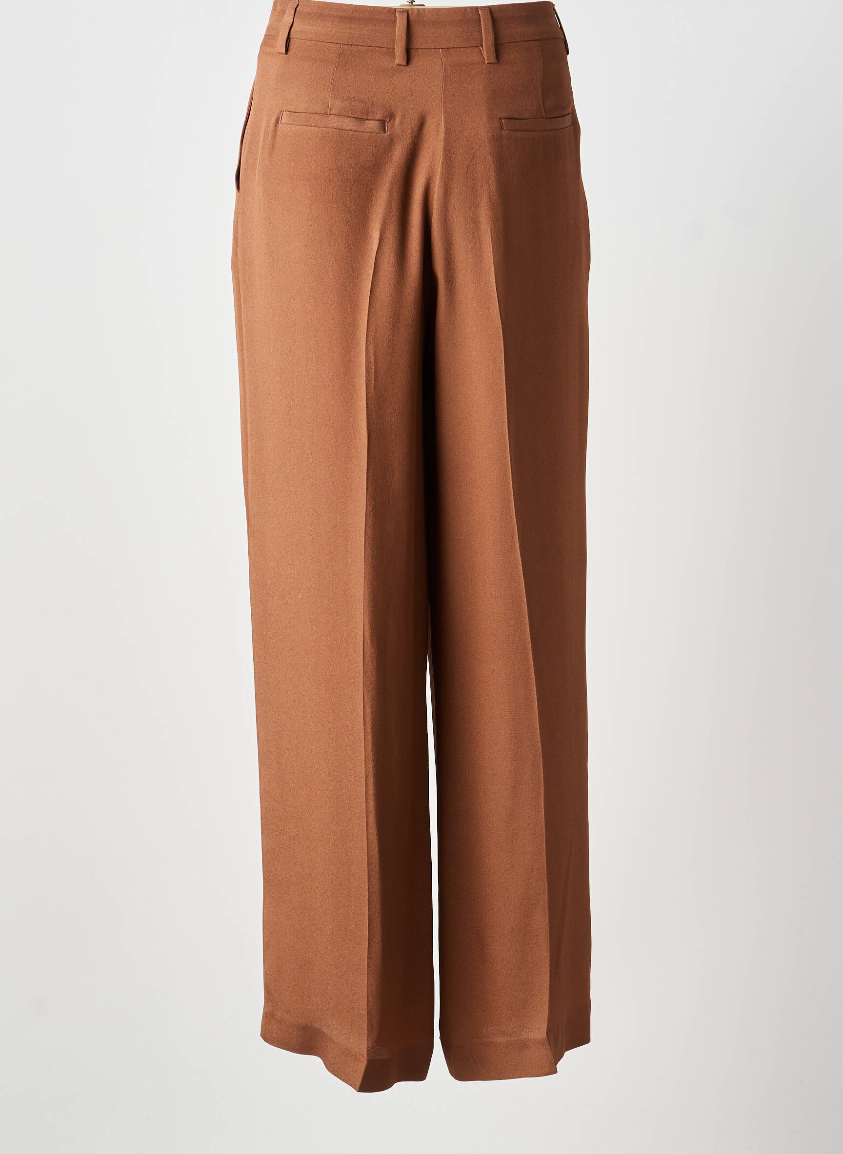 Pantalon larg țesătură crep talie înaltă maro MOMONI femeie