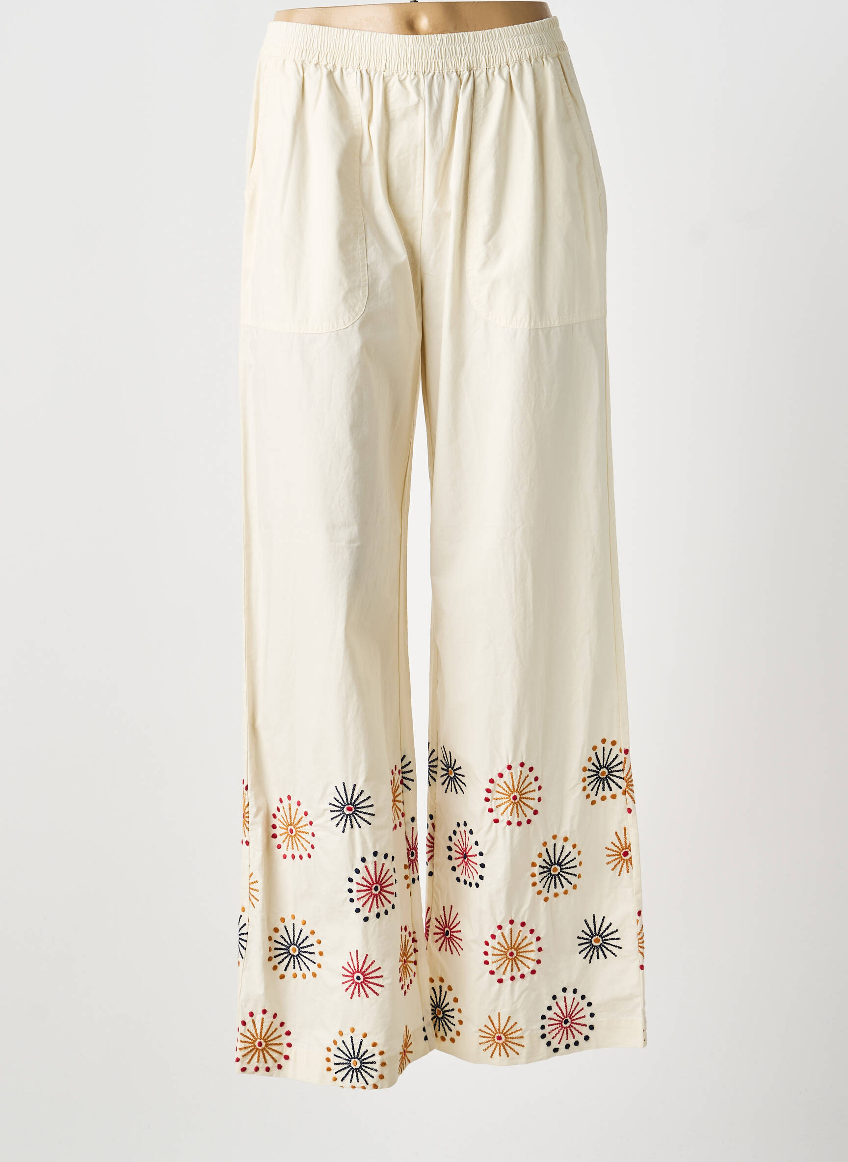 Pantalon larg țesătură poplin bej STELLA FOREST femeie