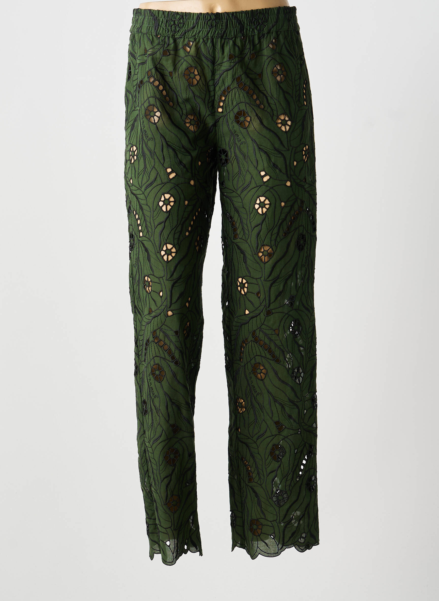 Pantalon drept țesătură poplin mărime normală verde ROSEANNA femeie