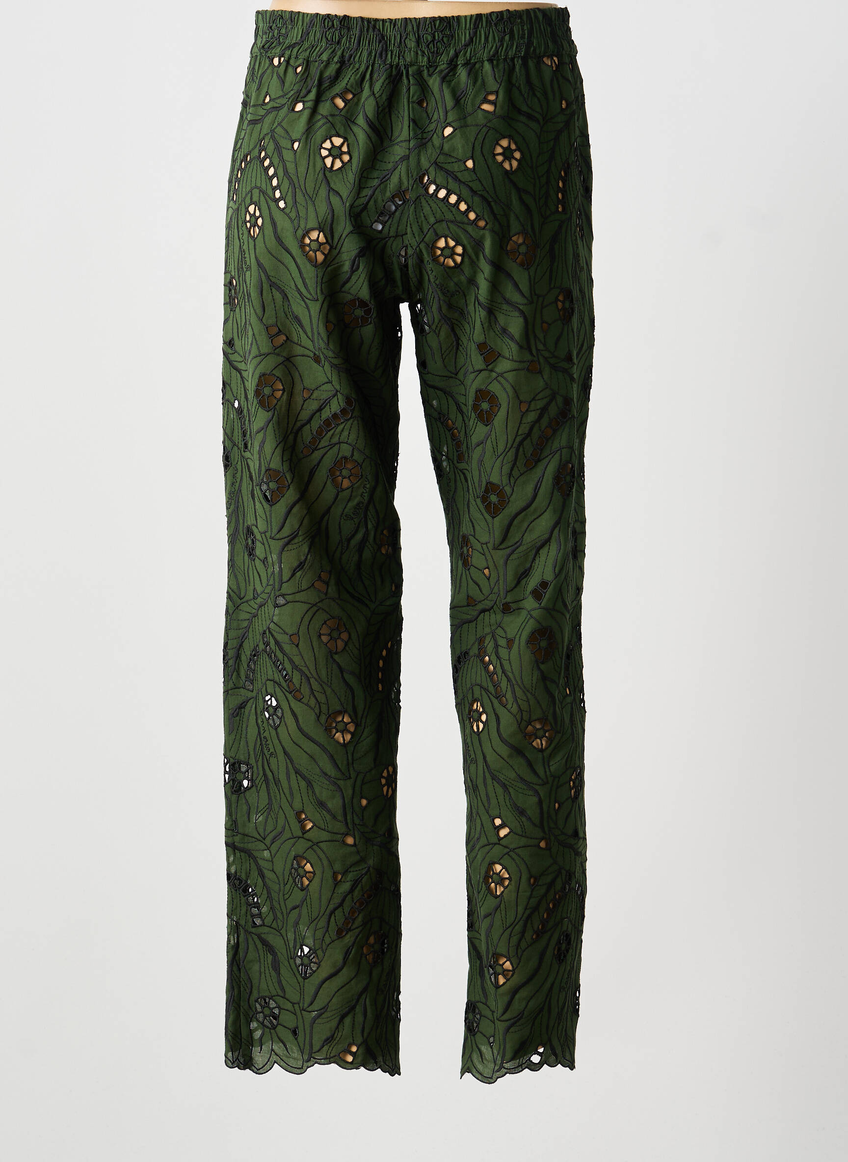 Pantalon drept țesătură poplin mărime normală verde ROSEANNA femeie