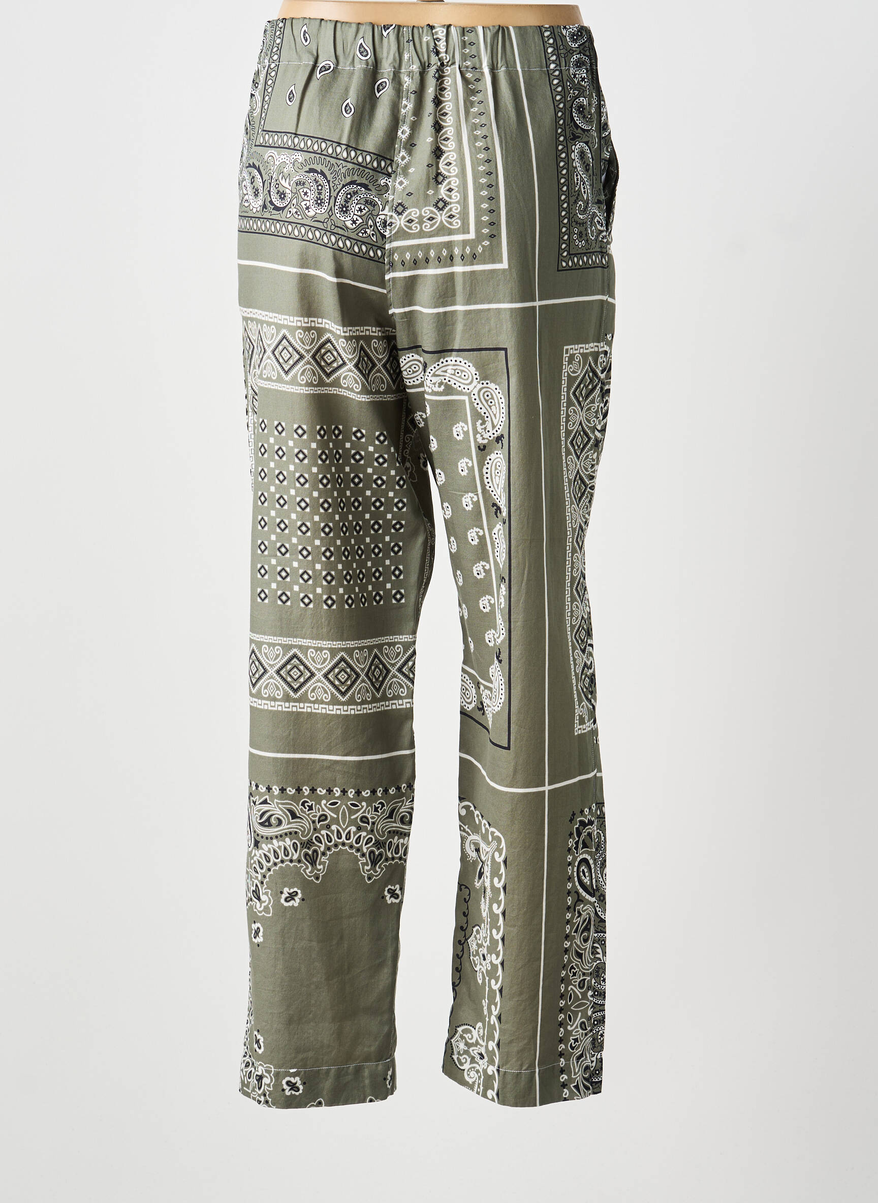 Pantalon drept țesătură poplin mărime normală verde DESTIN femeie
