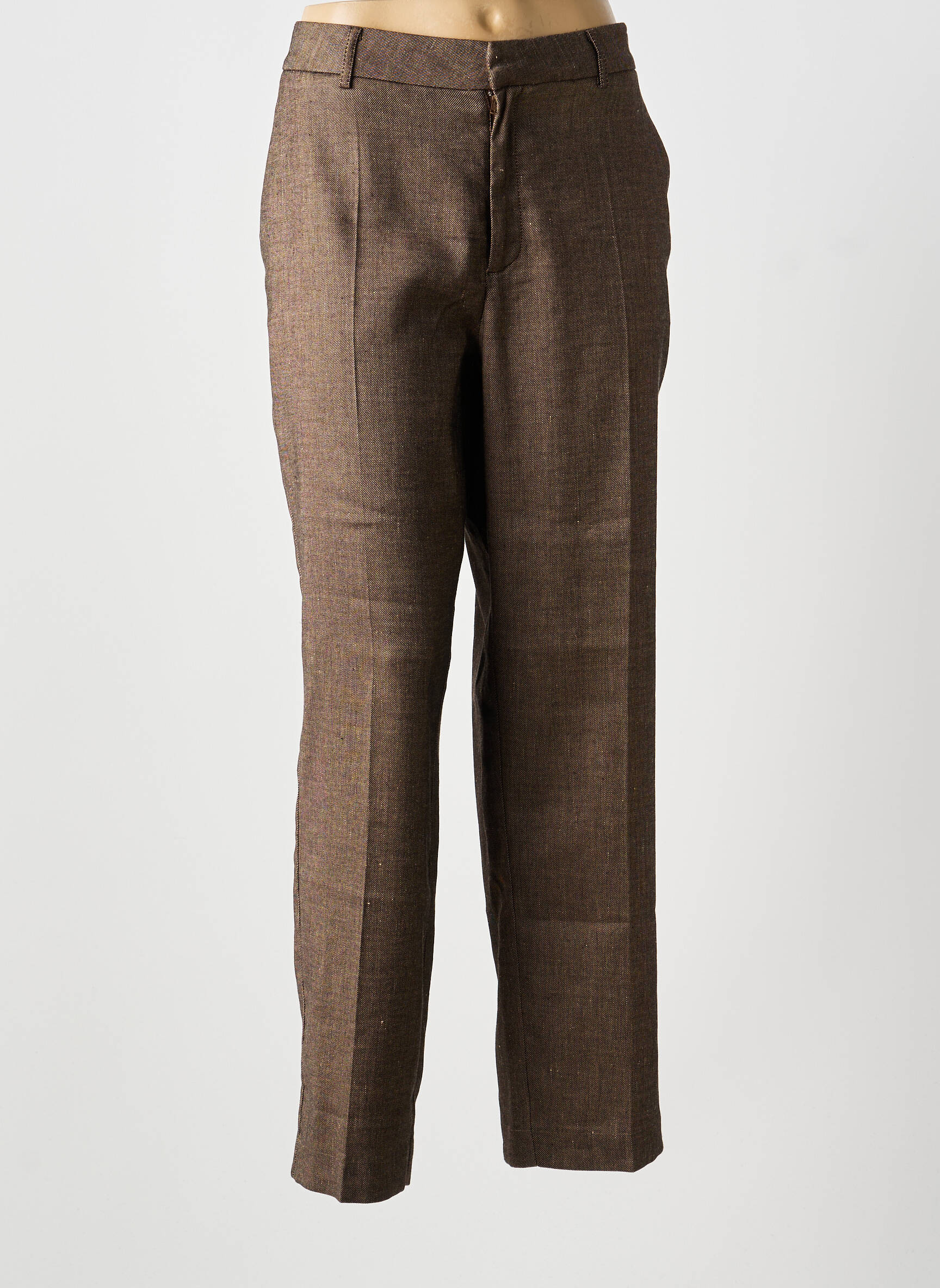 Pantalon drept talie cu cleme talie joasă maro JANE BLUE femeie