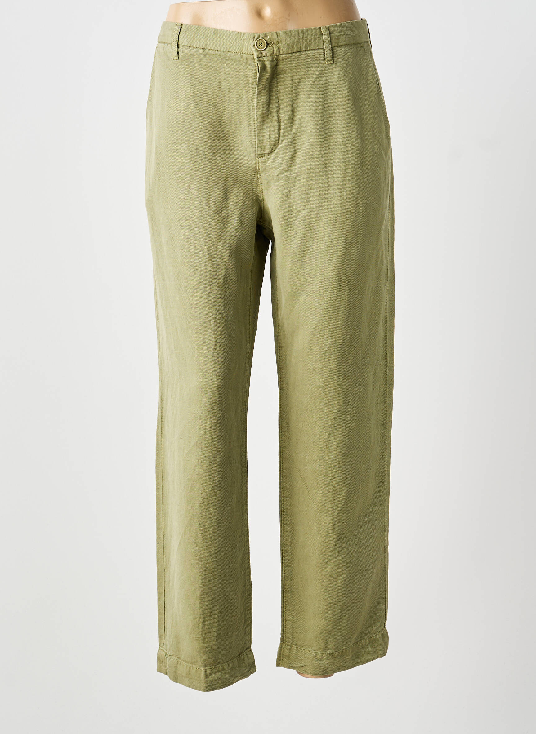 Pantalon chino țesătură poplin mărime normală verde FIVE femeie