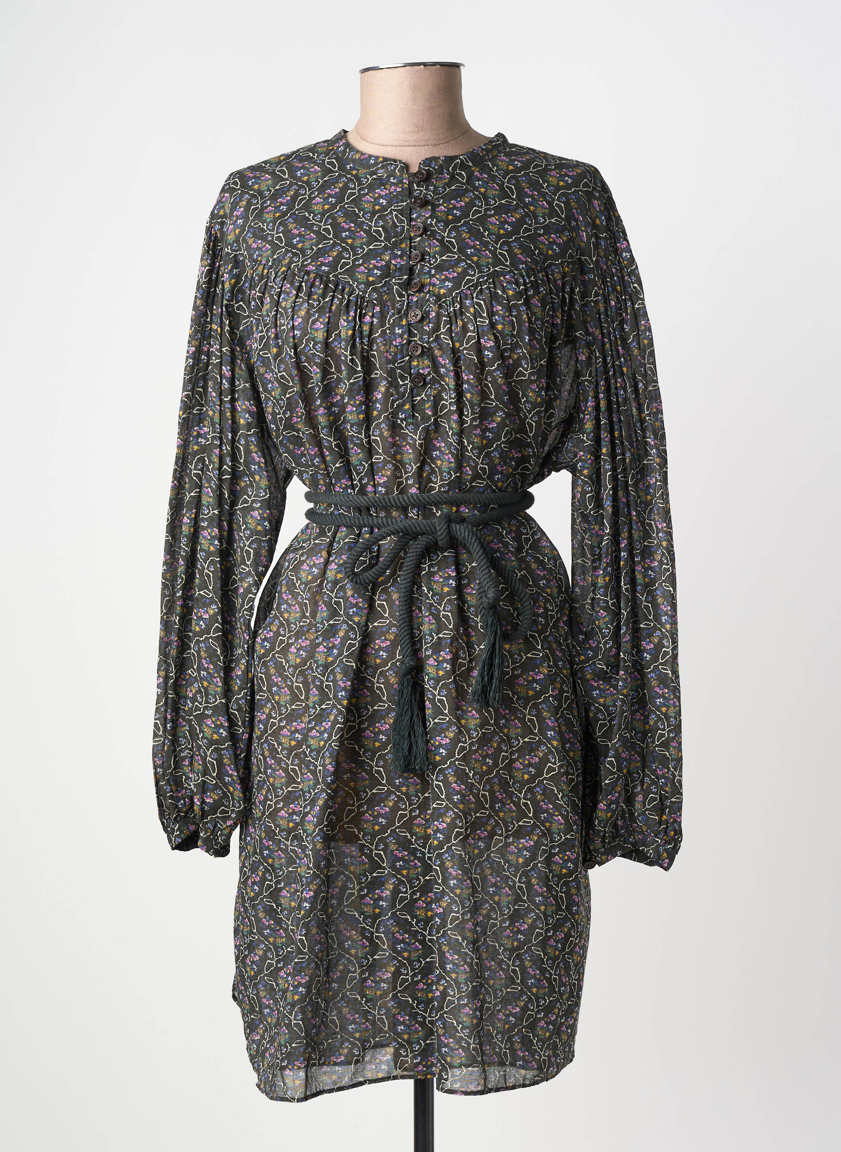 Rochie midi imprimeu fantezie mâneci lungi gri MARANT ETOILE femeie