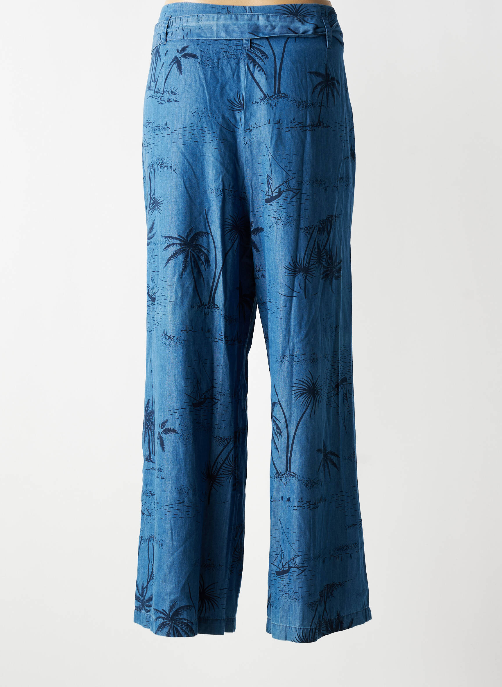 Pantalon larg țesătură poplin talie înaltă albastru KING LOUIE femeie