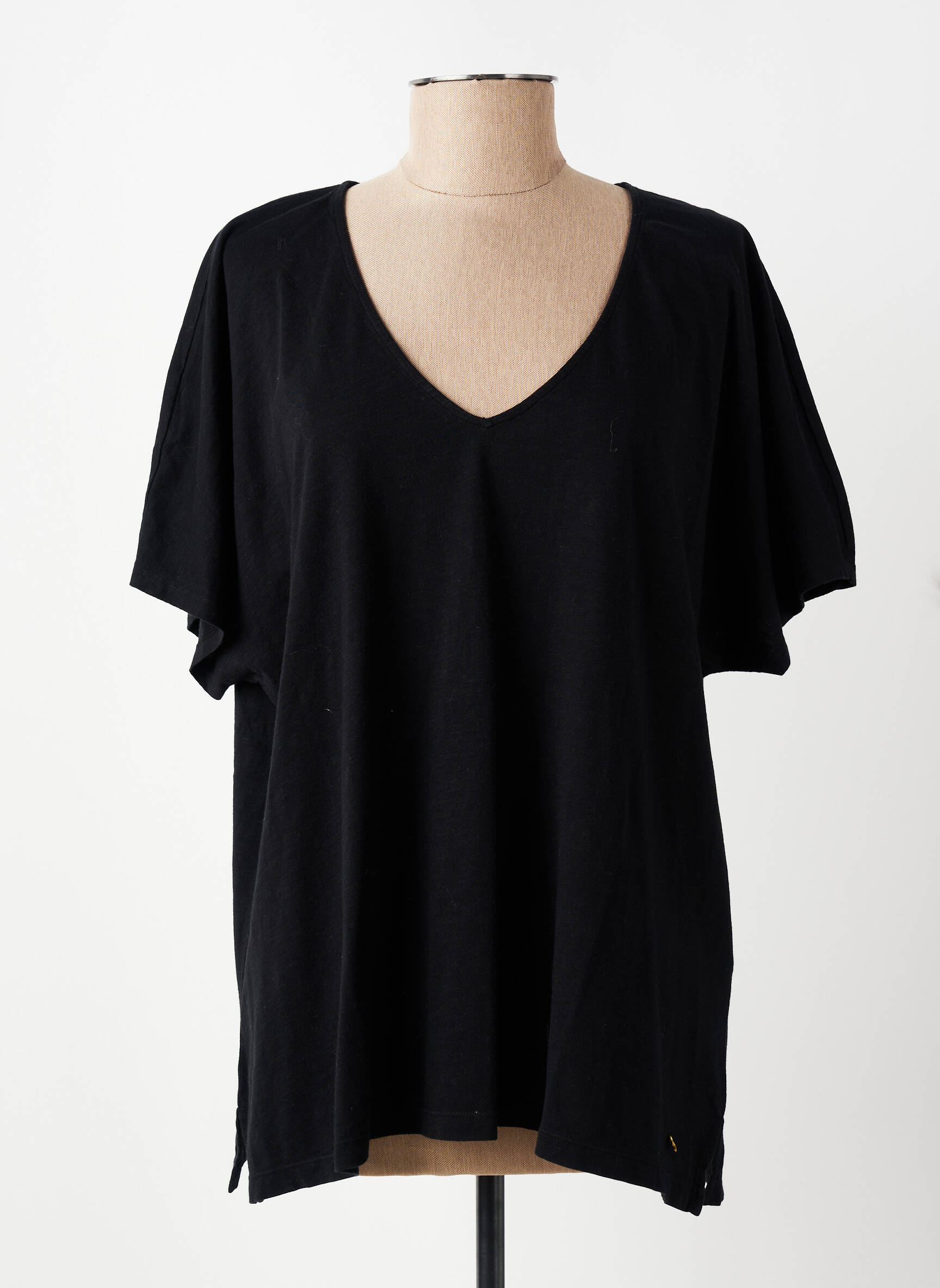 Tricou croială dreaptă mâneci scurte negru DES PETITS HAUTS femeie