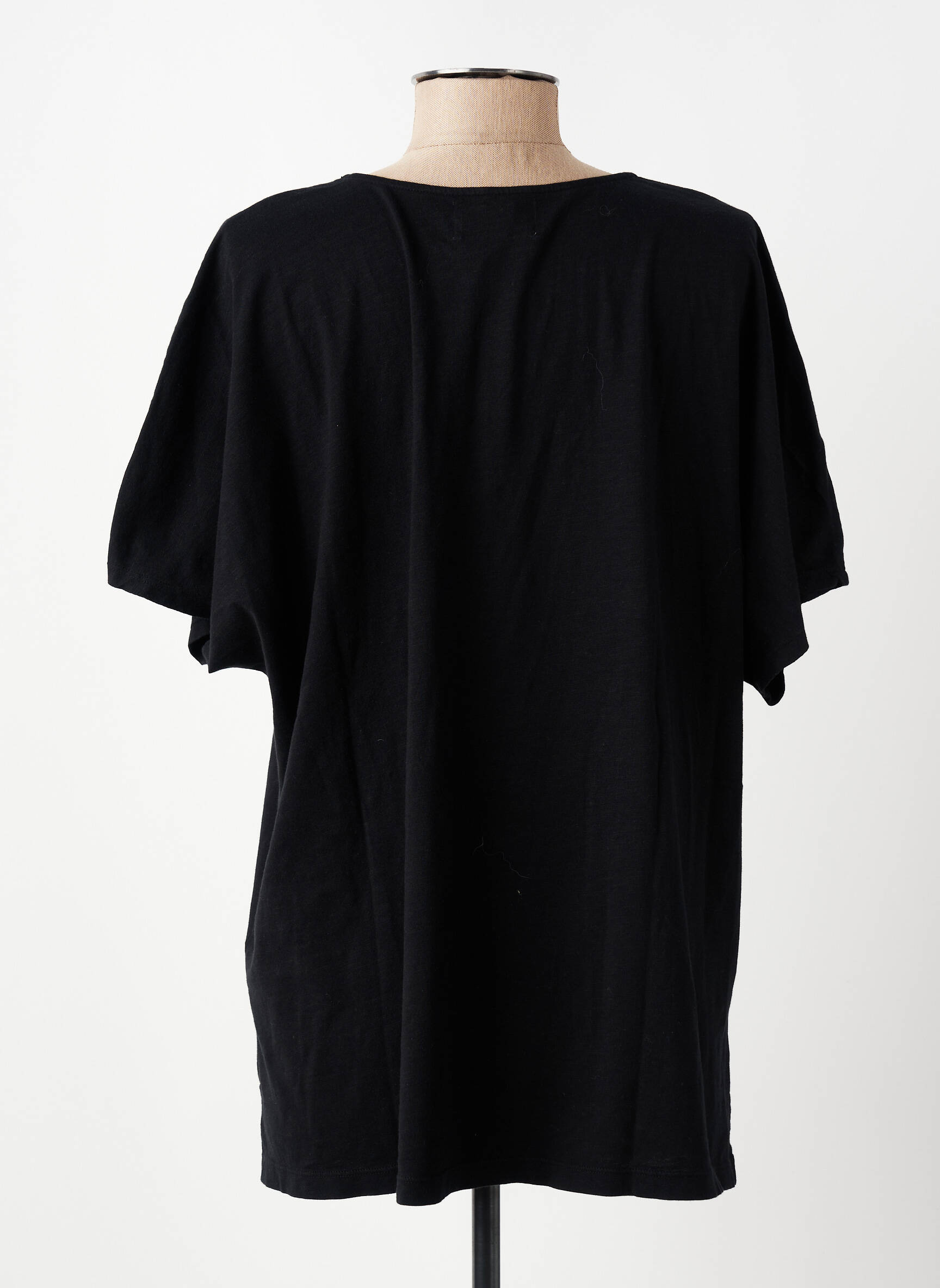 Tricou croială dreaptă mâneci scurte negru DES PETITS HAUTS femeie