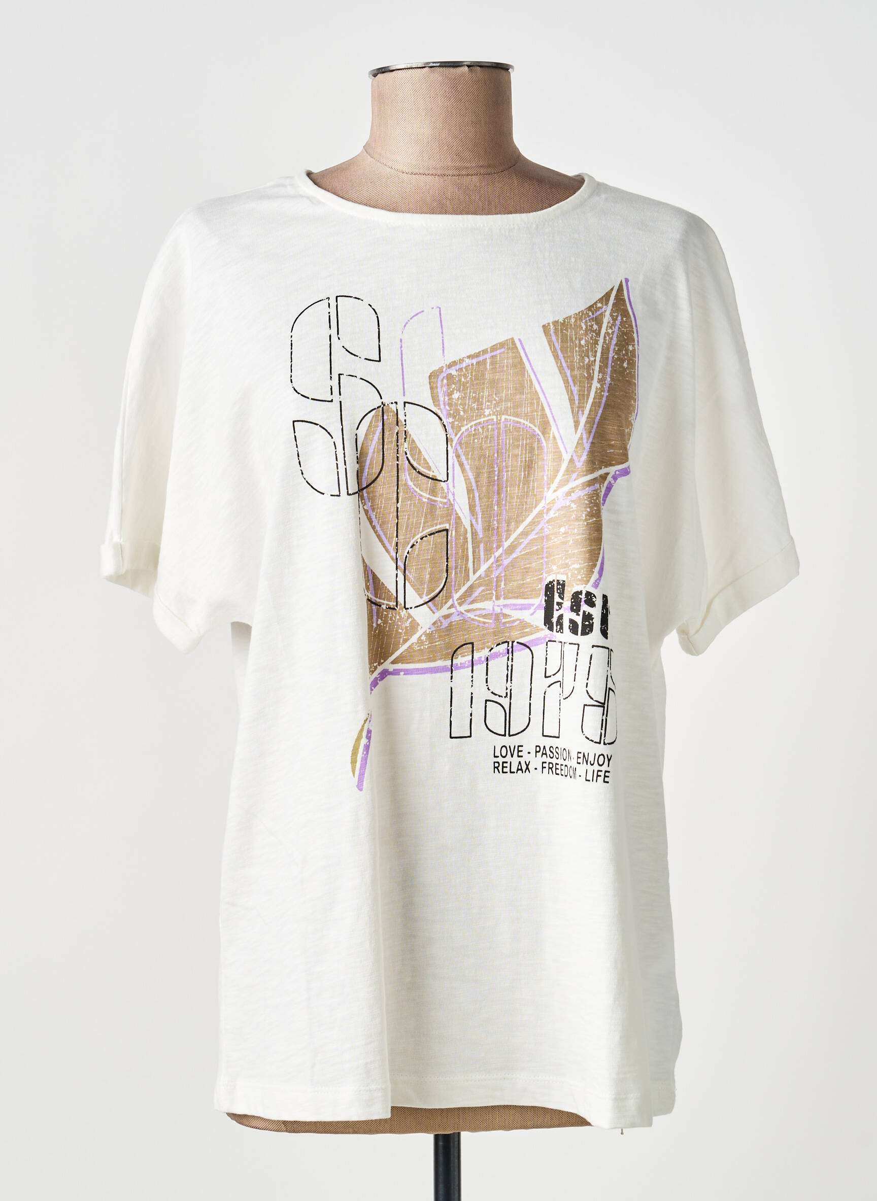 Tricou serigrafie mâneci scurte alb CISO femeie