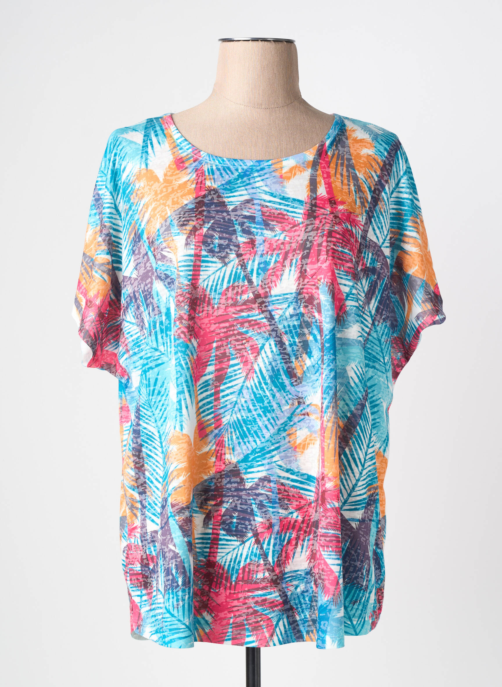 Tricou imprimeu fantezie mâneci scurte albastru JULIE GUERLANDE femeie