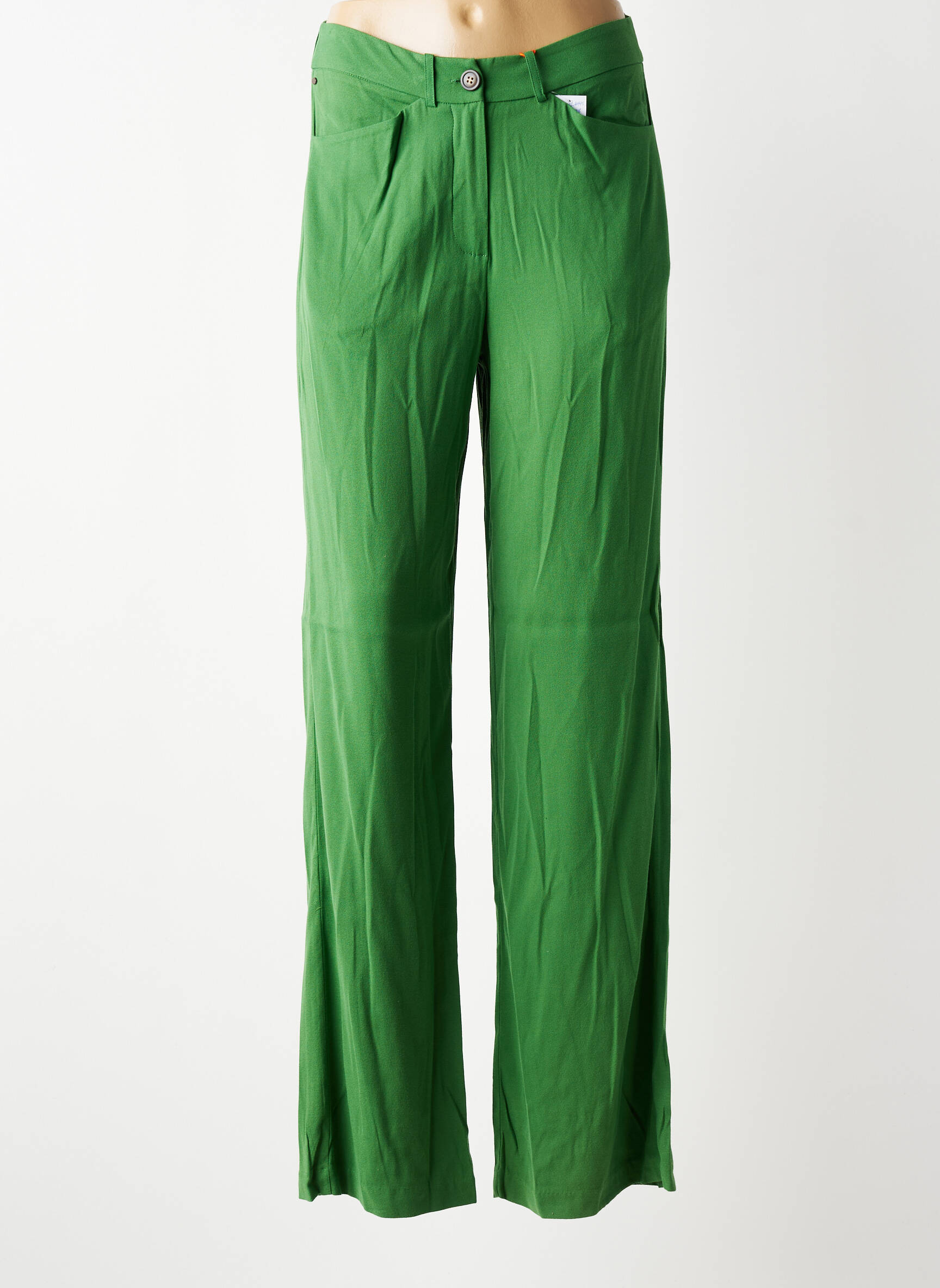 Pantalon drept țesătură crep mărime normală verde CLOUD9 femeie