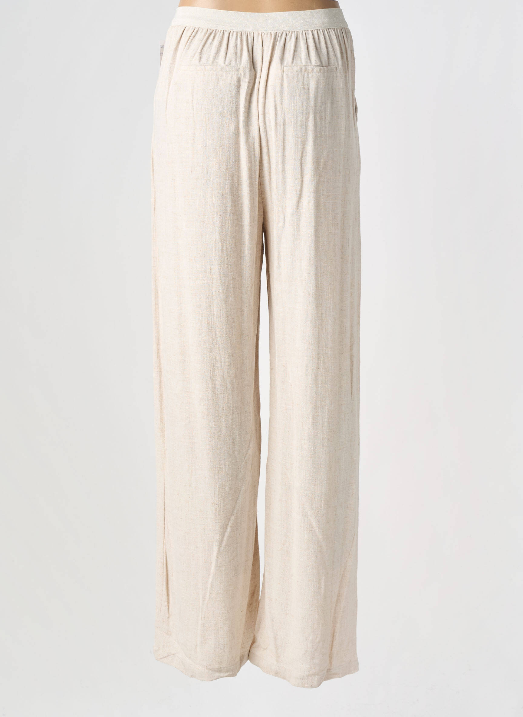 Pantalon larg talie cu cleme talie înaltă bej JULIE GUERLANDE femeie