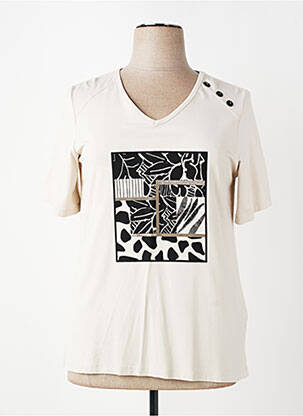 Tricou serigrafie flockată mâneci scurte bej SEE YOU femeie