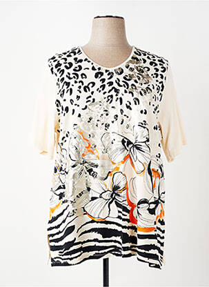 Tricou imprimeu fantezie mâneci scurte bej LEAH CURVE femeie