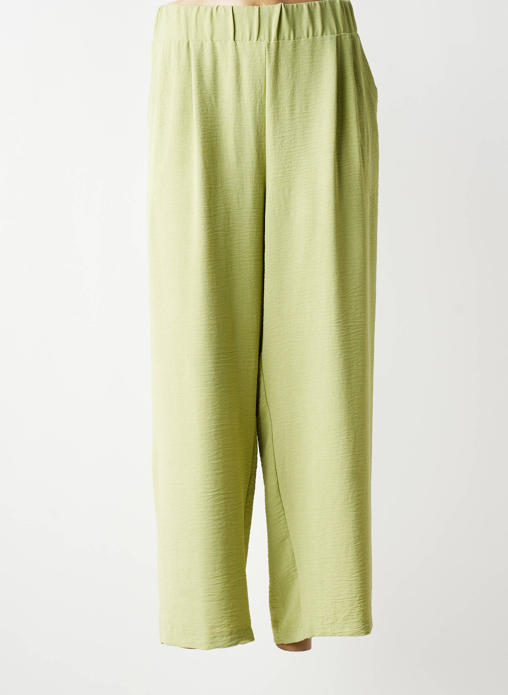 Pantalon larg țesătură crep mărime normală verde FRANCK ANNA femeie