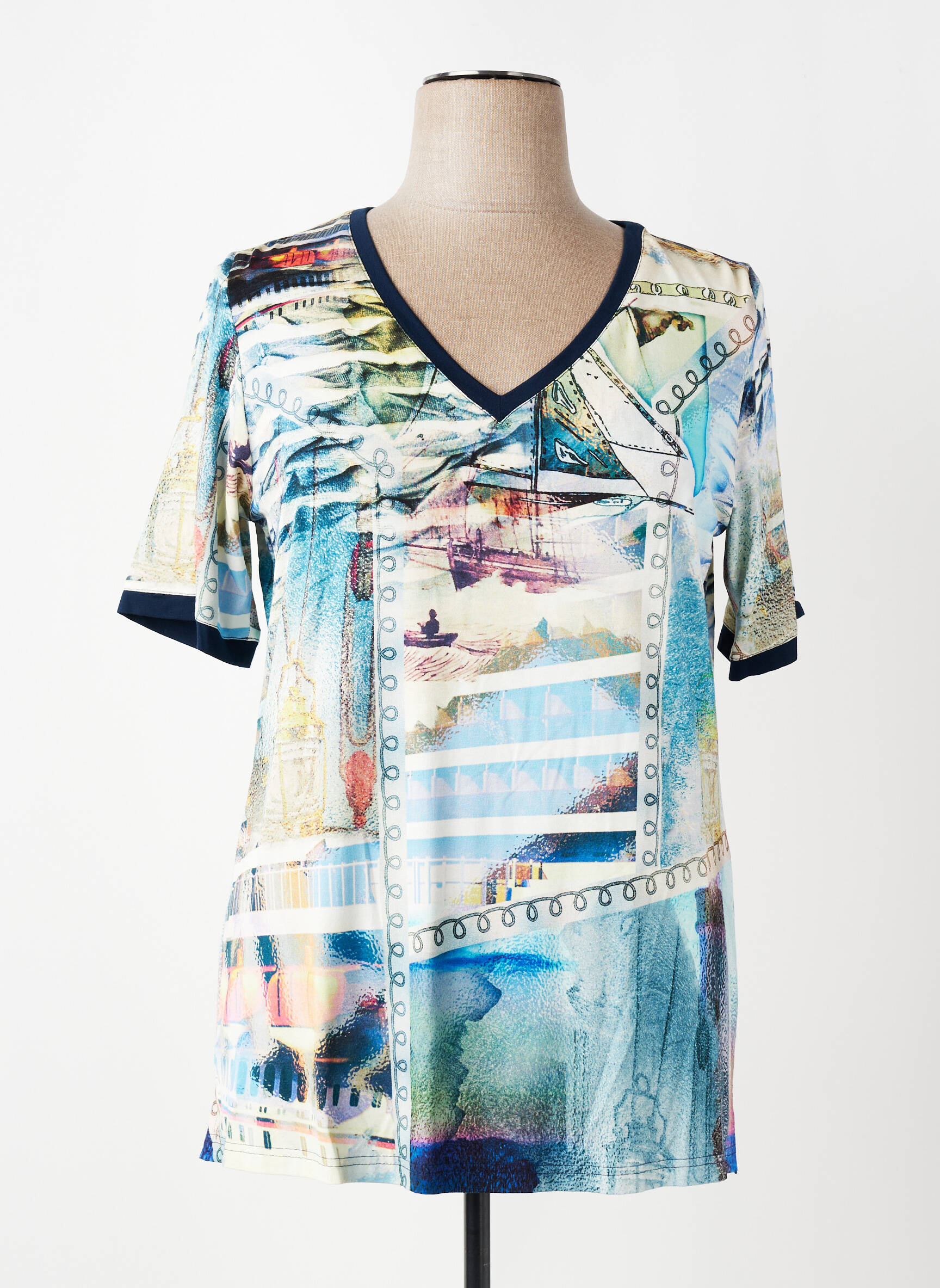 Tricou imprimeu fantezie mâneci scurte albastru KJBRAND femeie