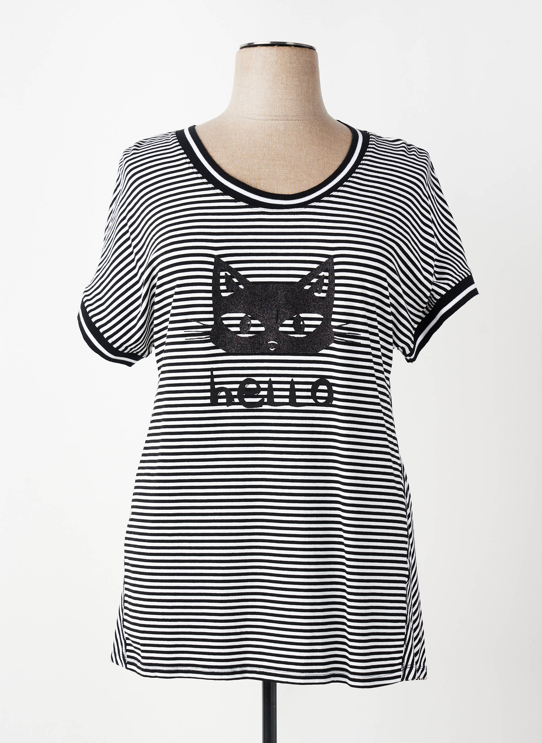 Tricou elasticitate mâneci scurte negru SEE YOU femeie