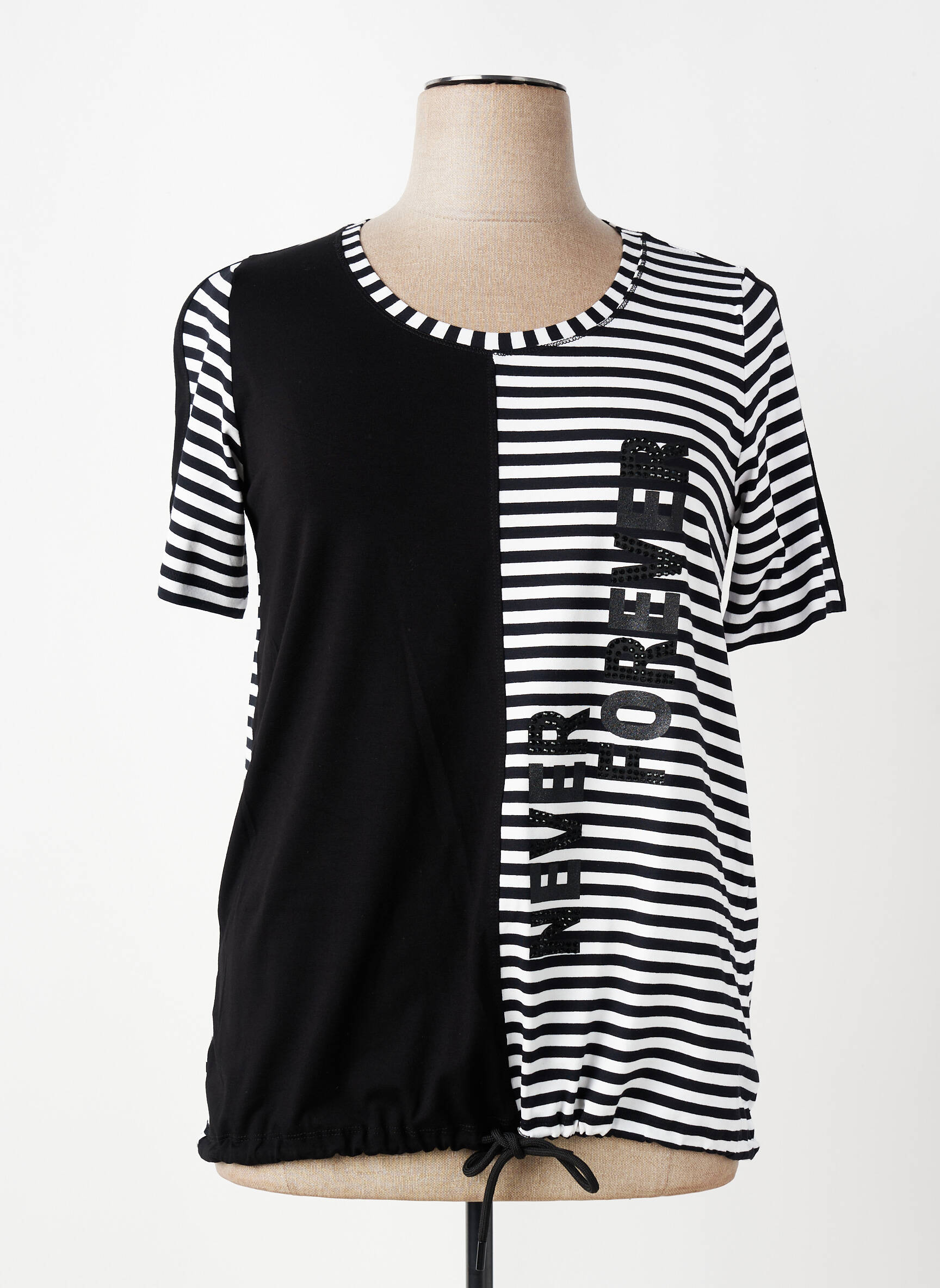 Tricou serigrafie flockată mâneci scurte negru SEE YOU femeie