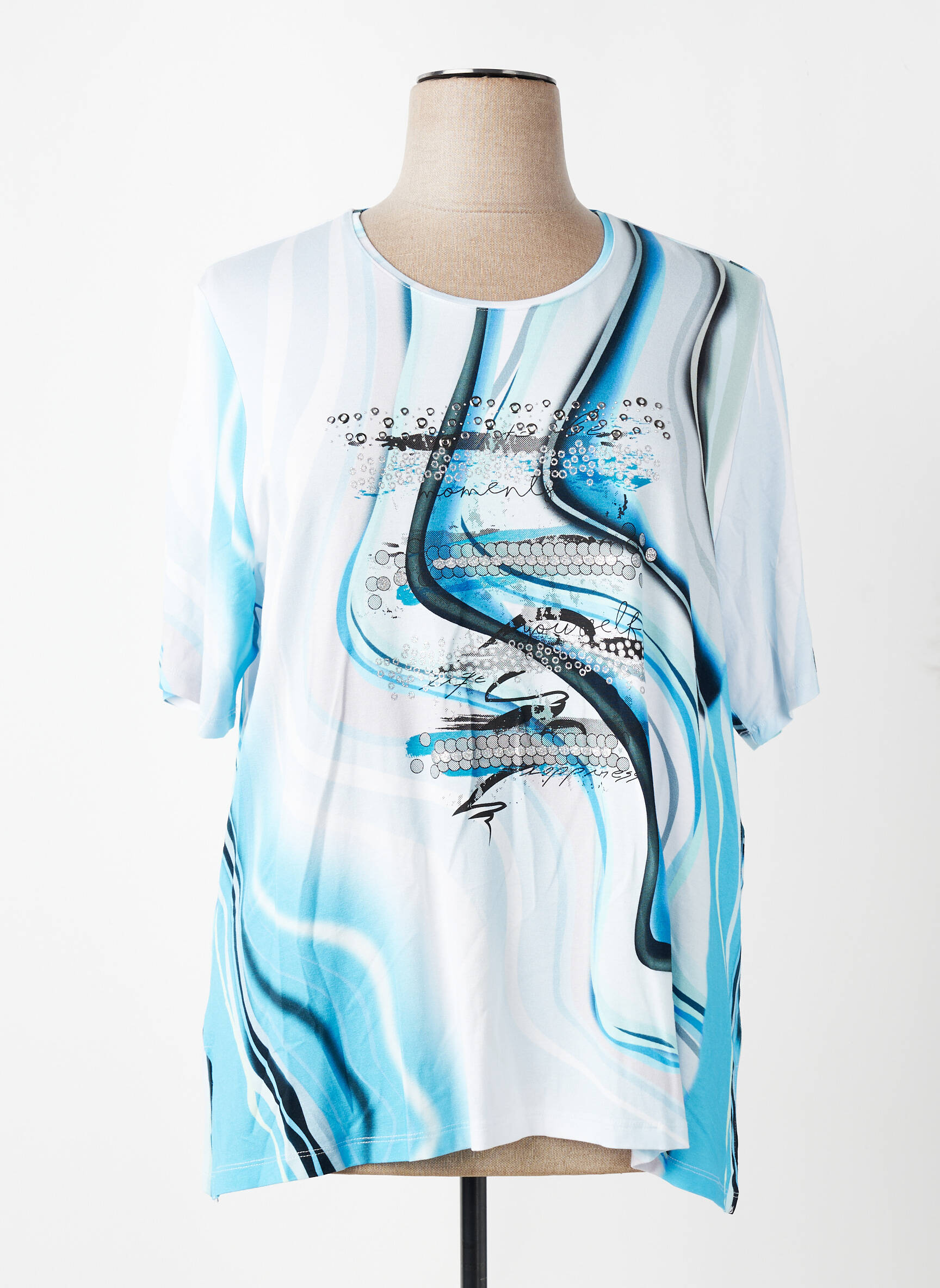 Tricou imprimeu fantezie mâneci scurte albastru LEAH CURVE femeie