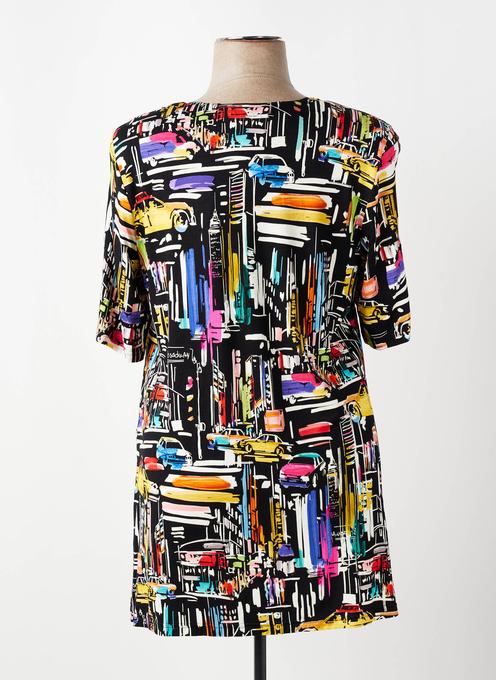 Tricou imprimeu fantezie mâneci scurte negru MONA LISA femeie
