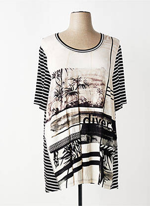 Tricou imprimeu fantezie mâneci scurte bej SEE YOU femeie