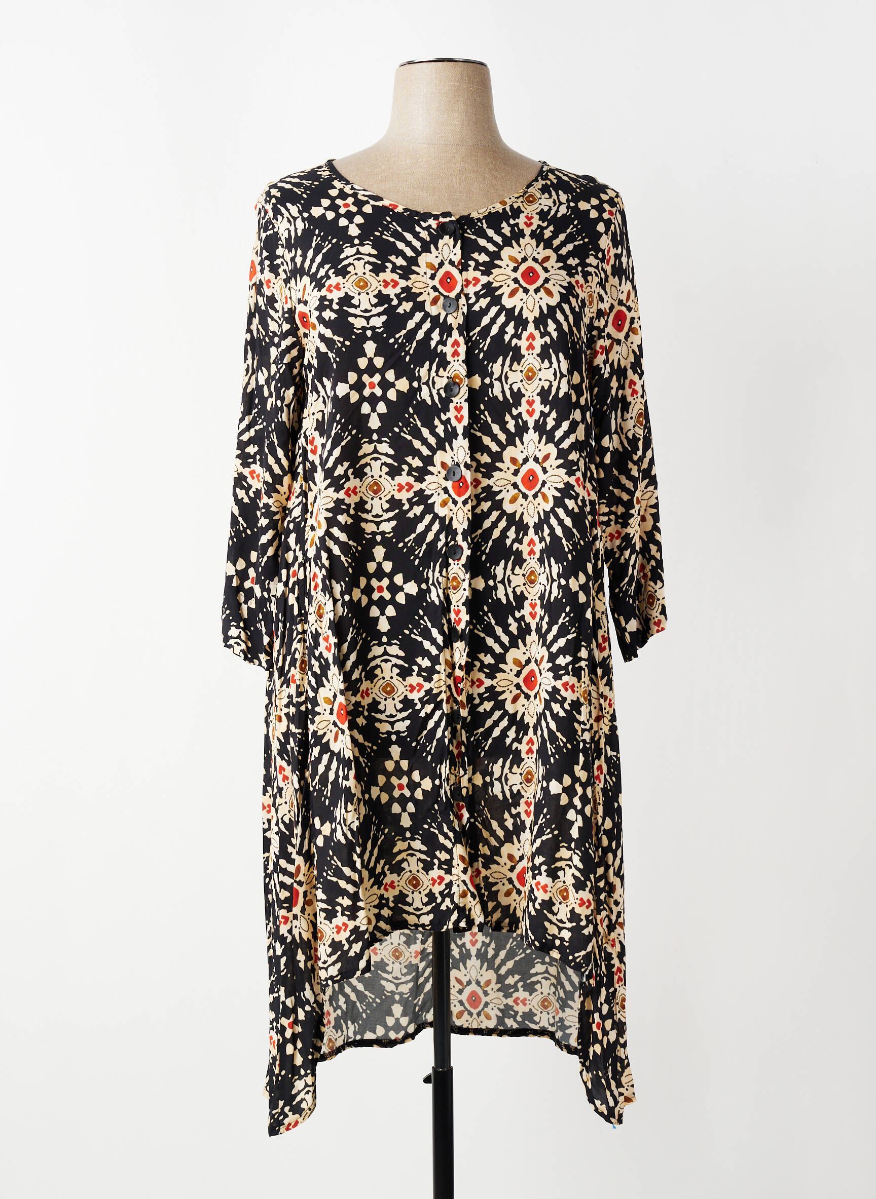 Rochie midi croială fluidă mâneci lungi negru G!OZE femeie