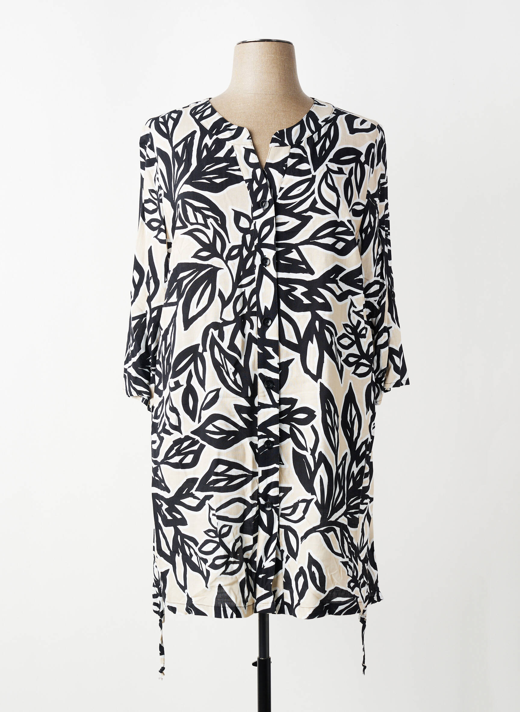 Rochie midi imprimeu floral mâneci 3/4 bej SEE YOU femeie