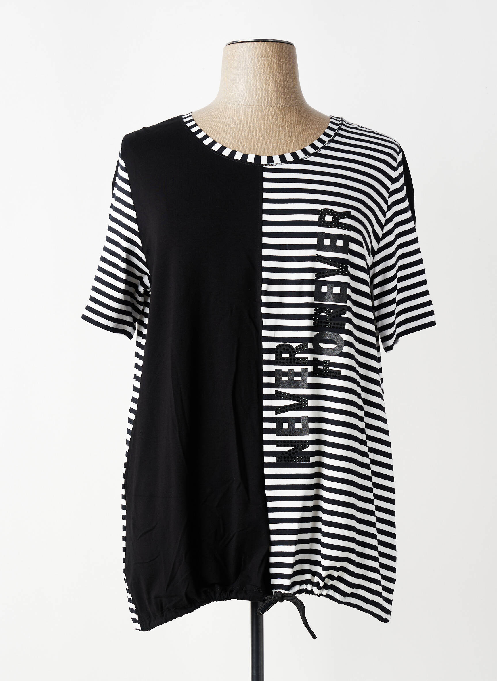 Tricou serigrafie cu strasuri mâneci scurte negru SEE YOU femeie