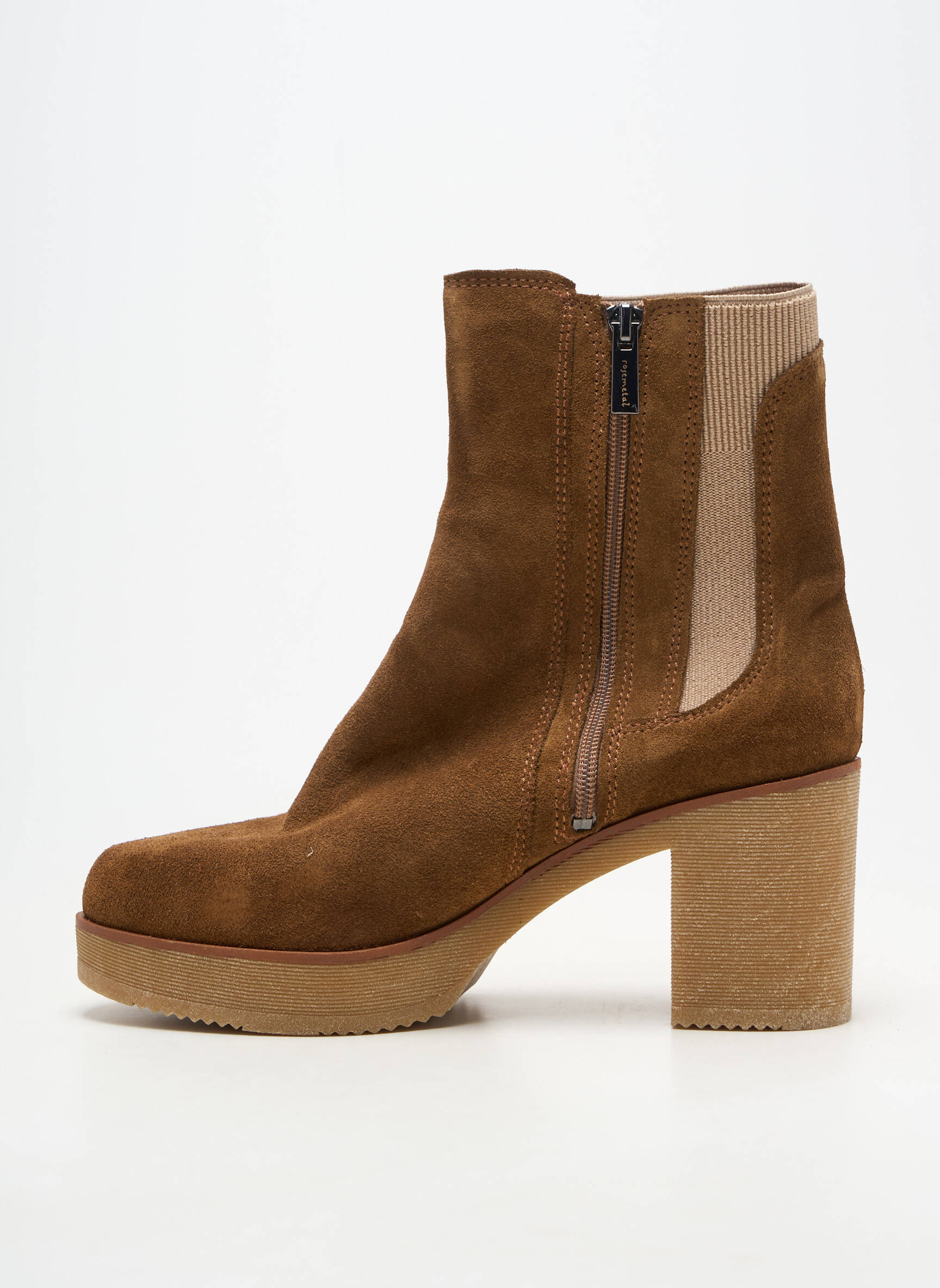 Botine/ghete vârf rotund toc de 7 la 9 cm maro ROSEMETAL femeie