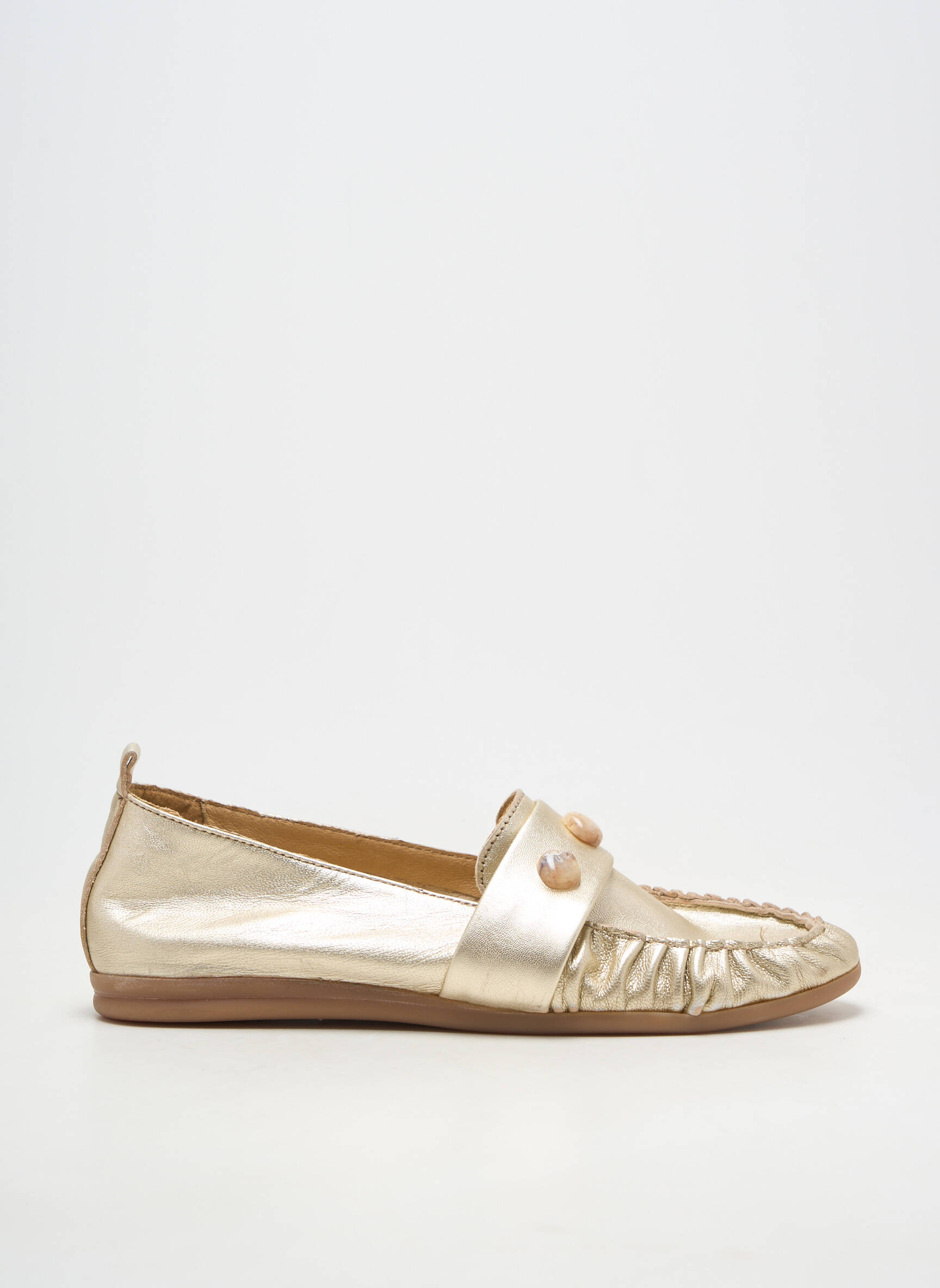Mocasini material neted toc plat până la 3 cm auriu REGARD femeie