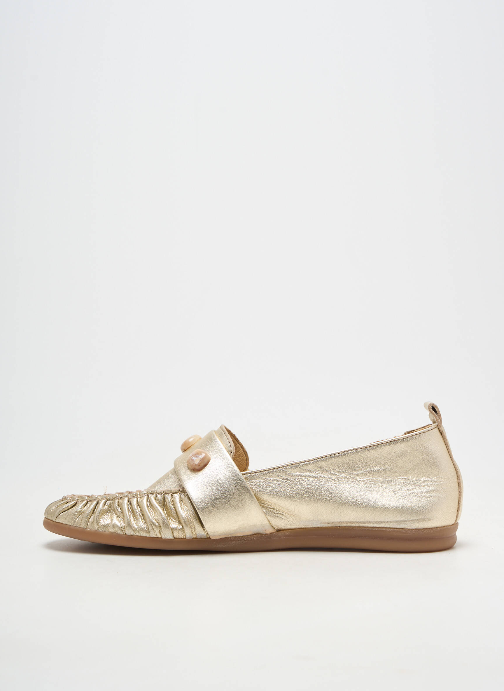 Mocasini material neted toc plat până la 3 cm auriu REGARD femeie