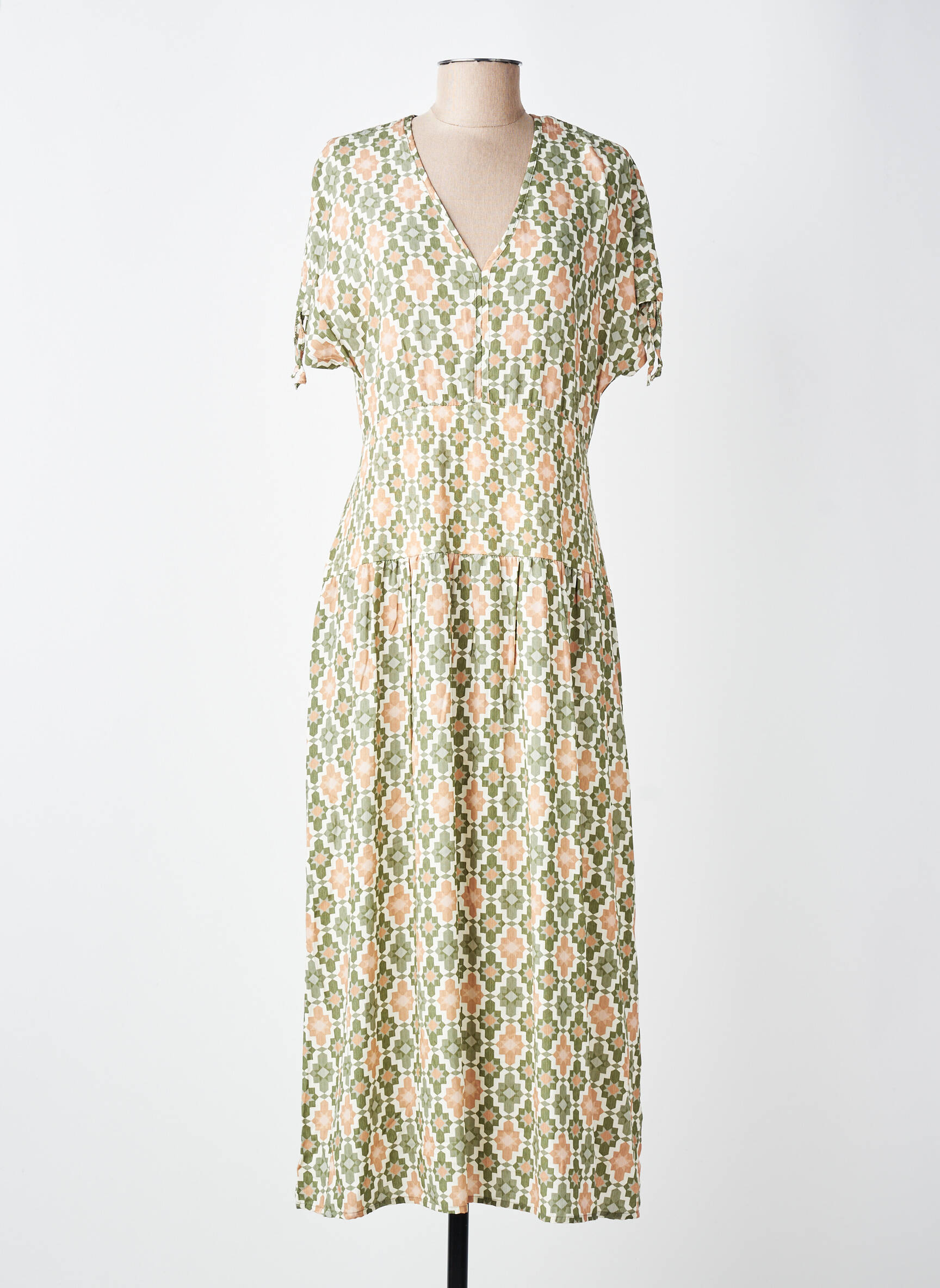 Rochie lungă imprimeu fantezie mâneci scurte verde GUITARE femeie