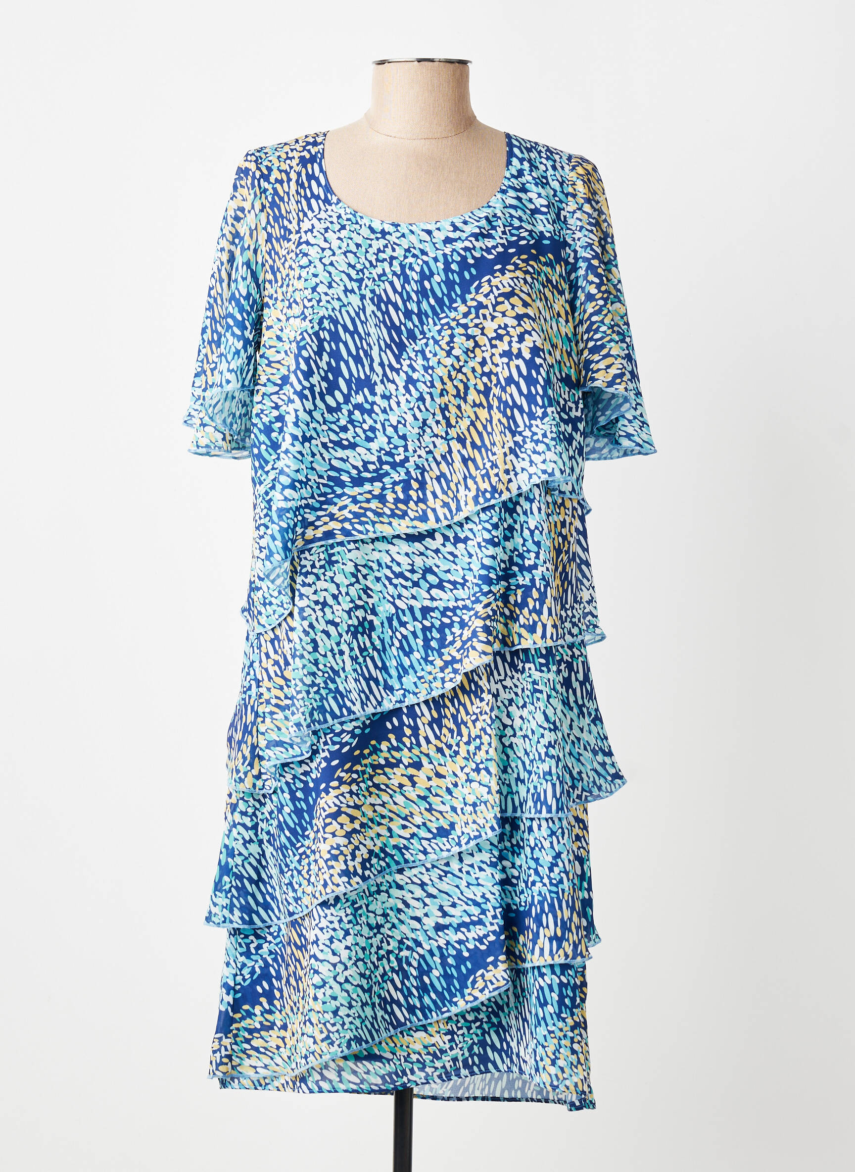 Rochie midi imprimeu fantezie mâneci scurte albastru GREGORY PAT femeie