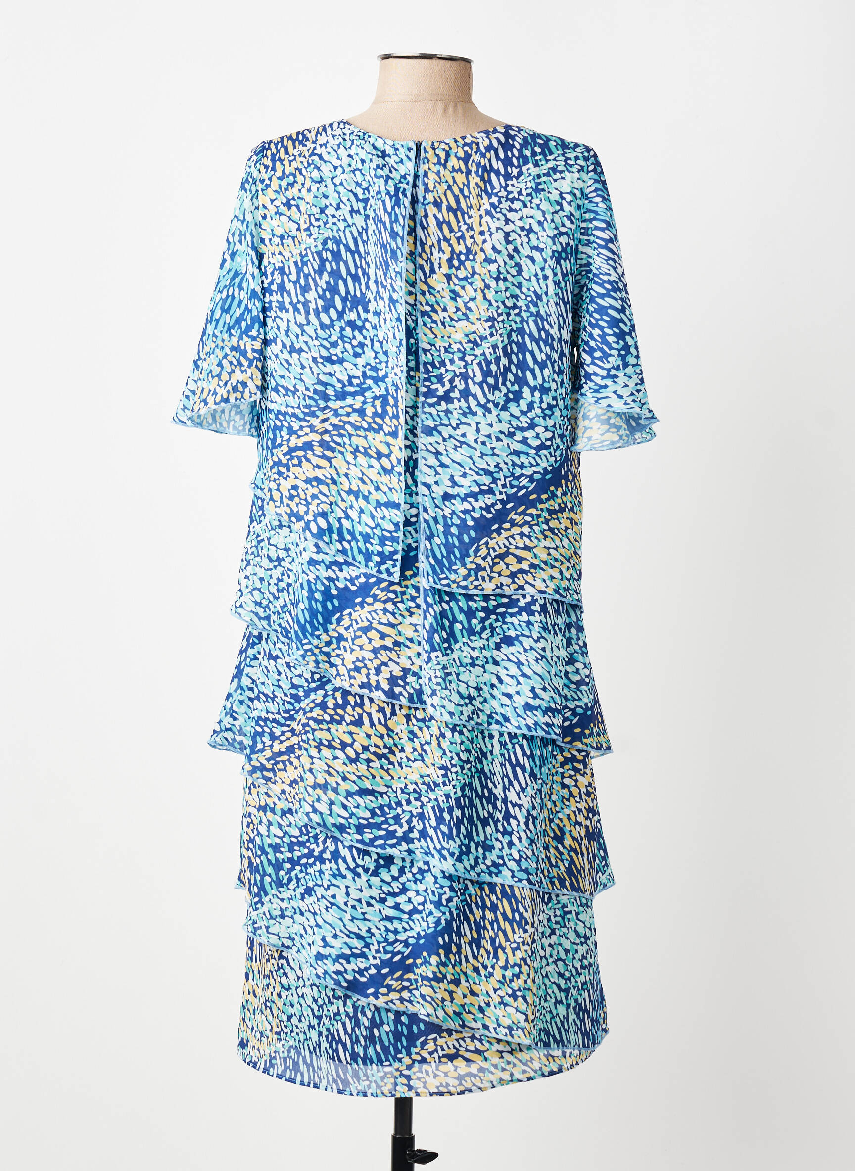 Rochie midi imprimeu fantezie mâneci scurte albastru GREGORY PAT femeie
