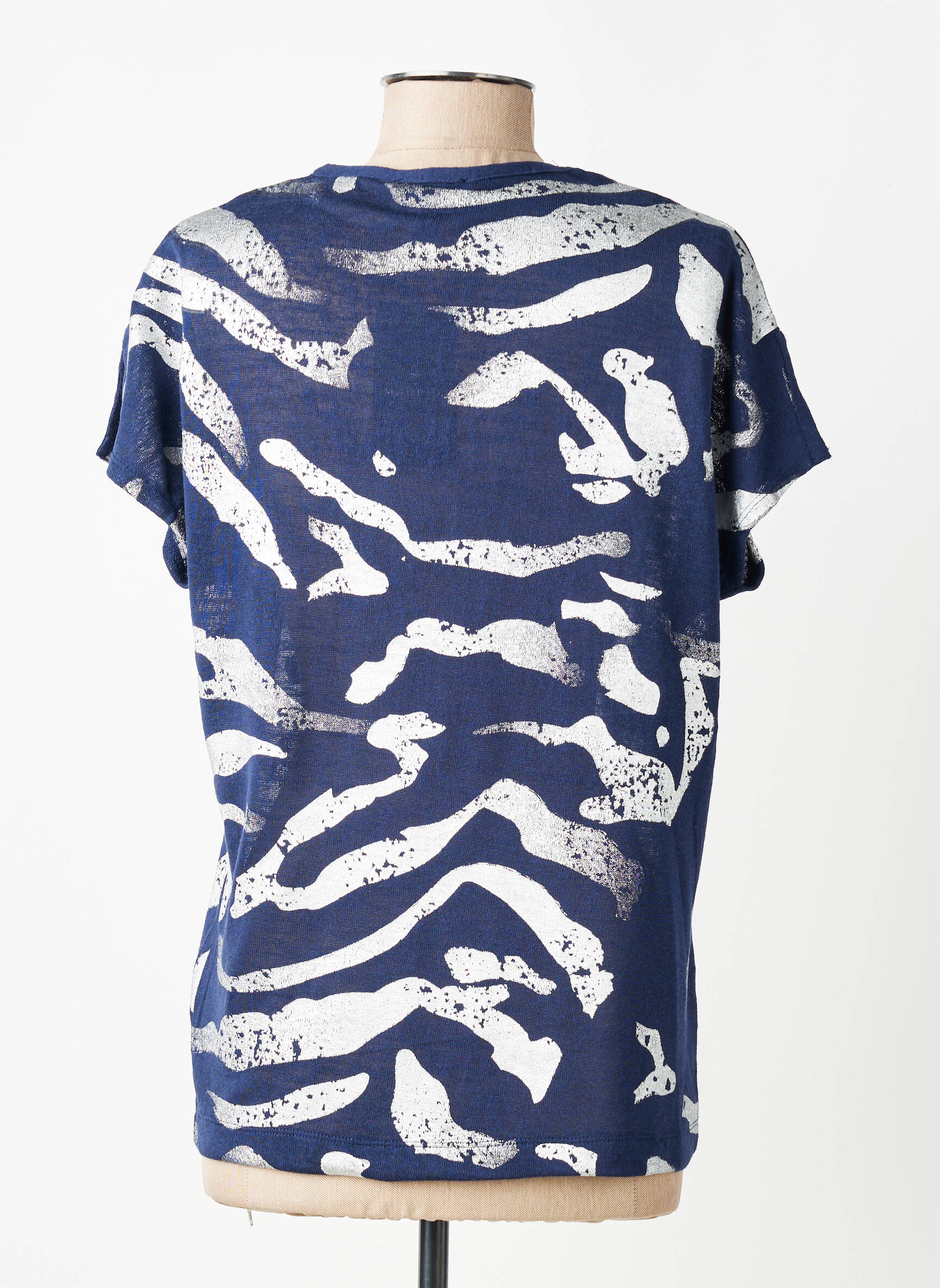 Tricou serigrafie flockată mâneci scurte albastru MARBLE femeie