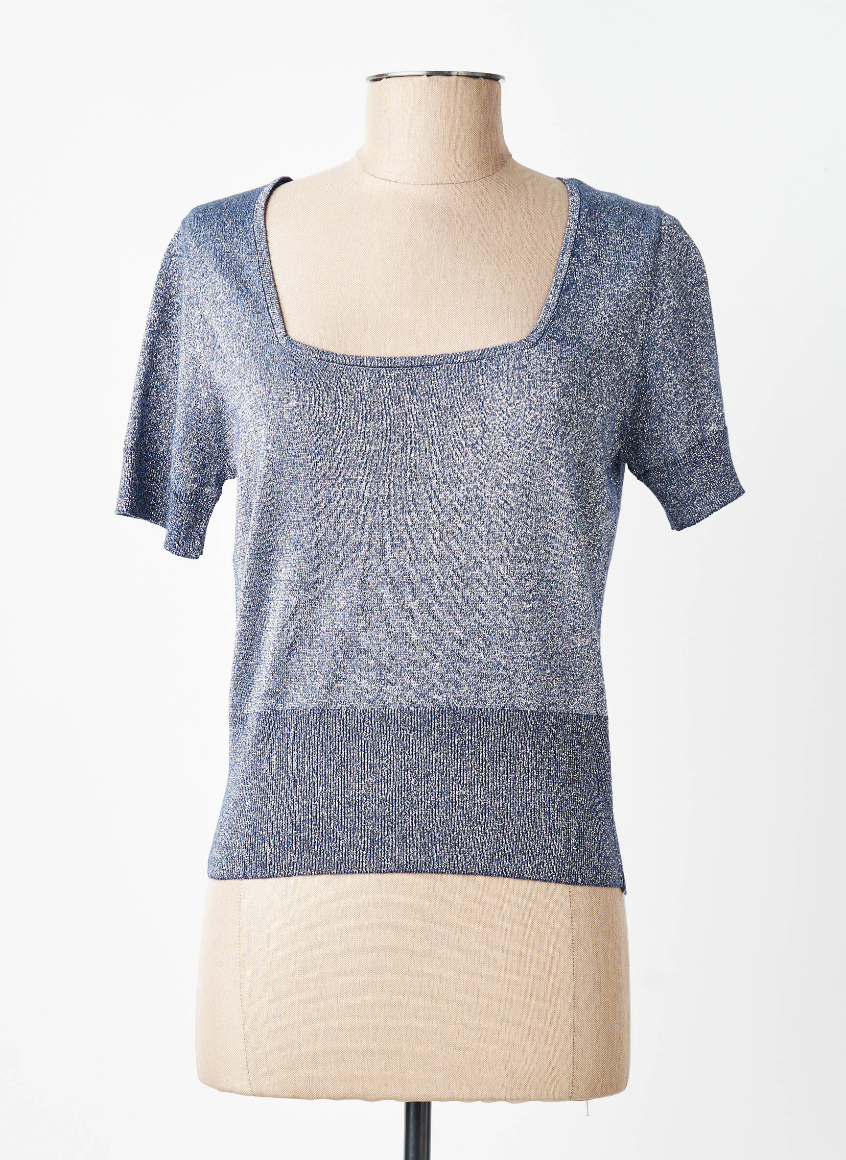 Tricou croială cambrată mâneci scurte albastru MARBLE femeie