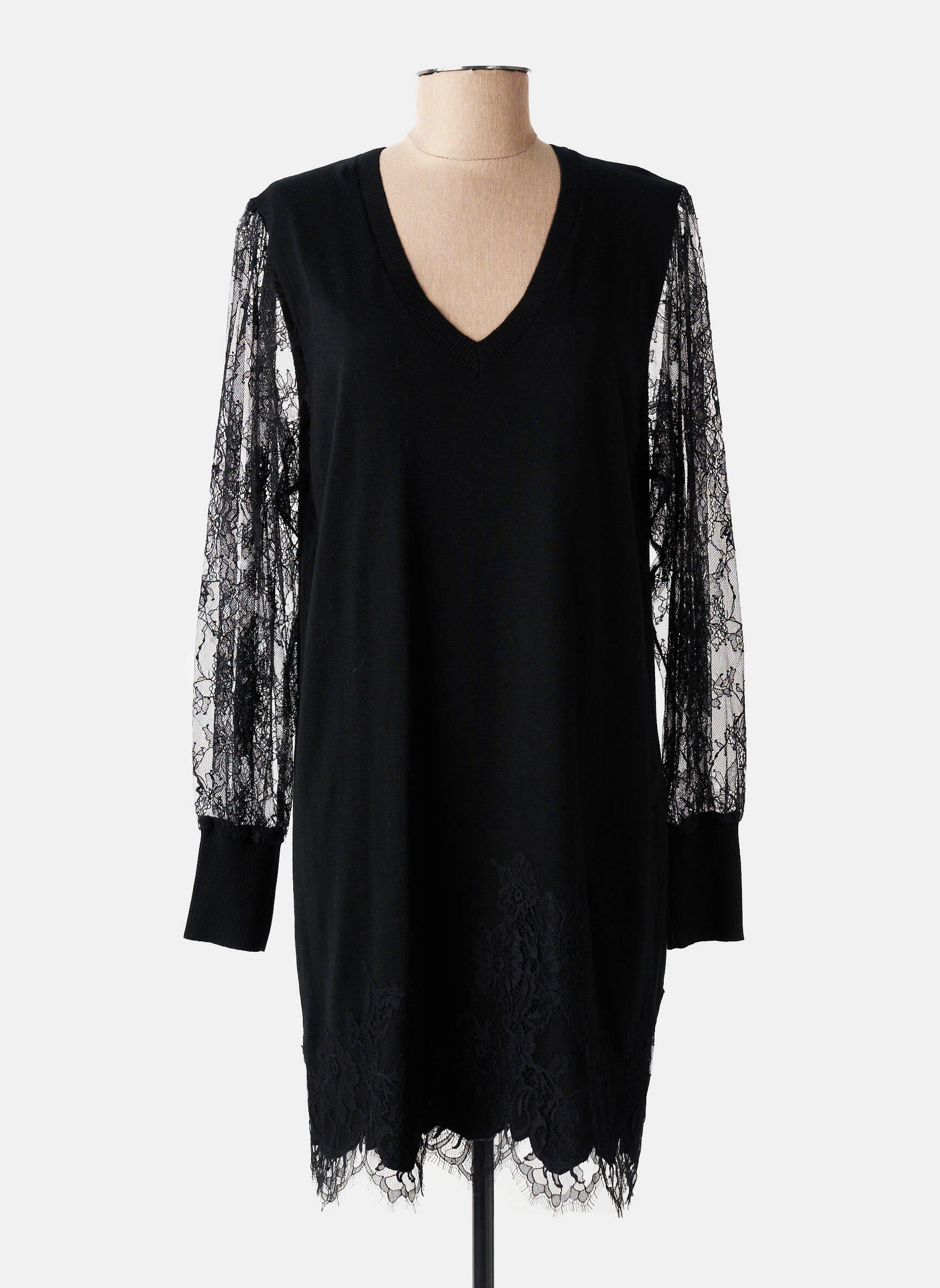 Rochie pulover guler în v mâneci lungi negru MARJOLAINE femeie