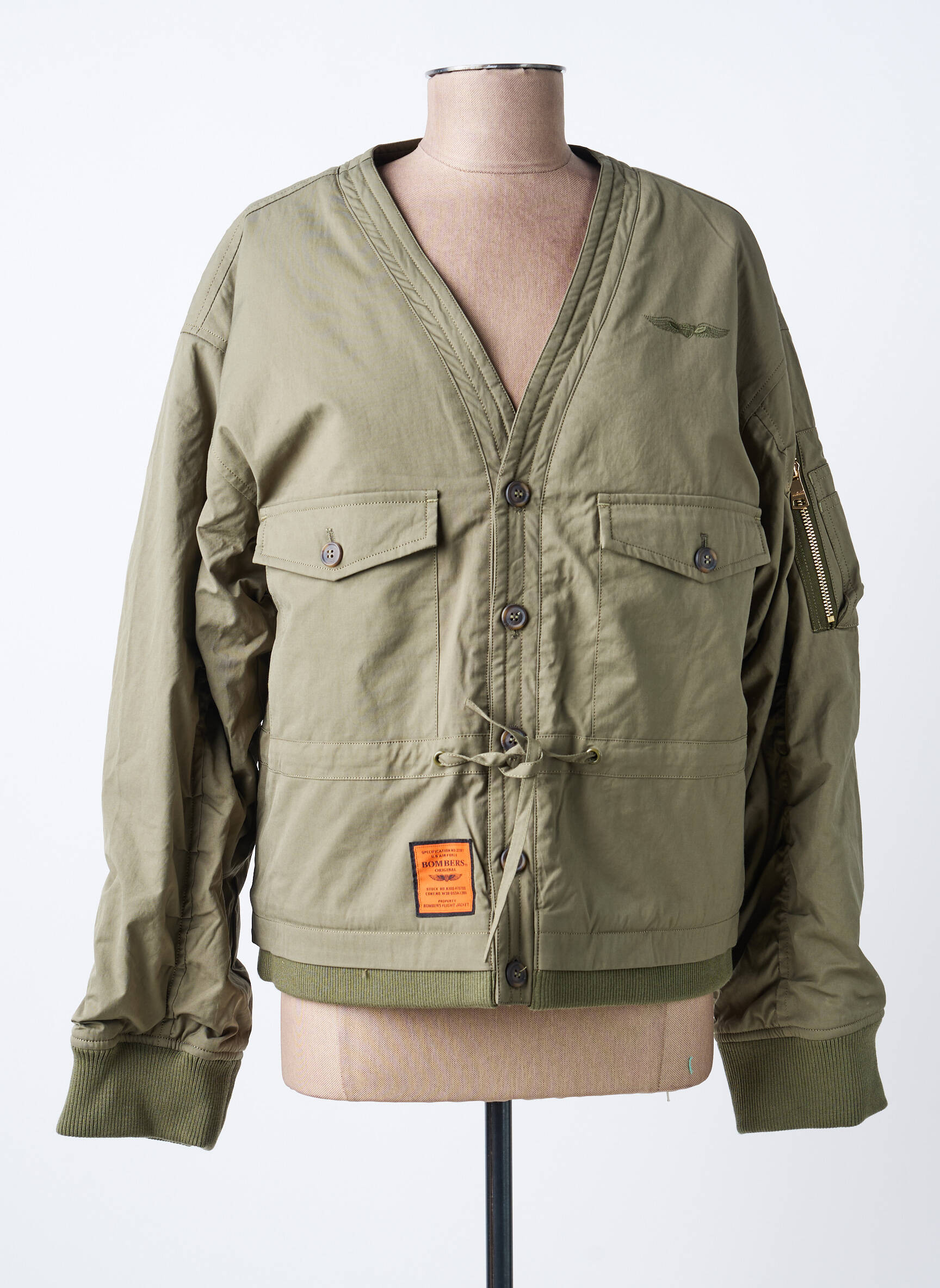 Geacă matlasată mâneci lungi fără glugă verde BOMBERS femeie