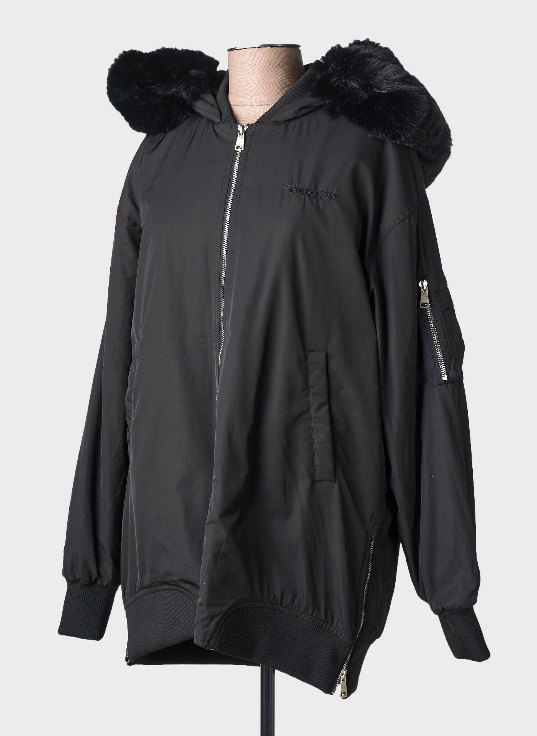 Parka închidere cu fermoar pe față cu glugă negru BOMBERS femeie