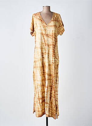 Rochie lungă imprimeu fantezie mâneci scurte maro GOLD & SILVER femeie